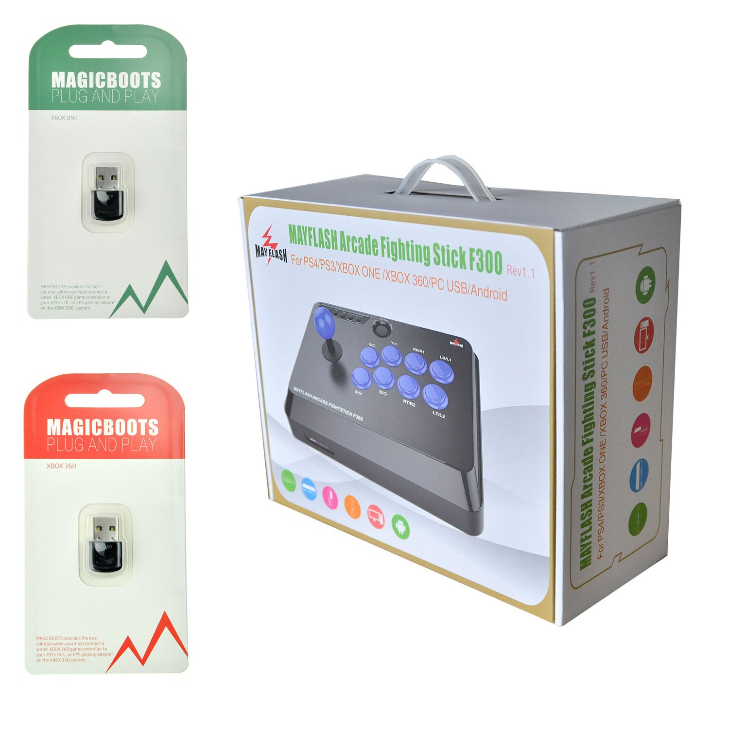 その他 MAYFLASH ARCADE STICK F300 + Magicboots MAYFLASH F300 Arcade FightStick and MAGICBOOTS Bundle for Xbox 360
