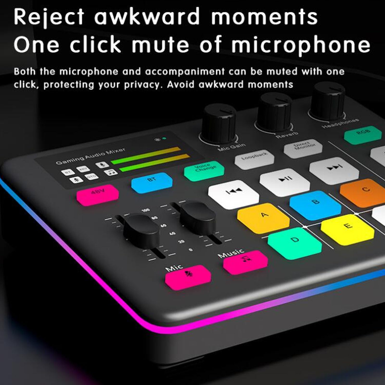 Live-Soundkarte, Bluetooth 3,5 Mm AUX-XLR-Eingang (BLACK) | Sound-Mixer-Board, Sprachwechsler, RGB-Licht, Rauschunterdrückung, für Telefon-Laptop-Podcast-Gaming
