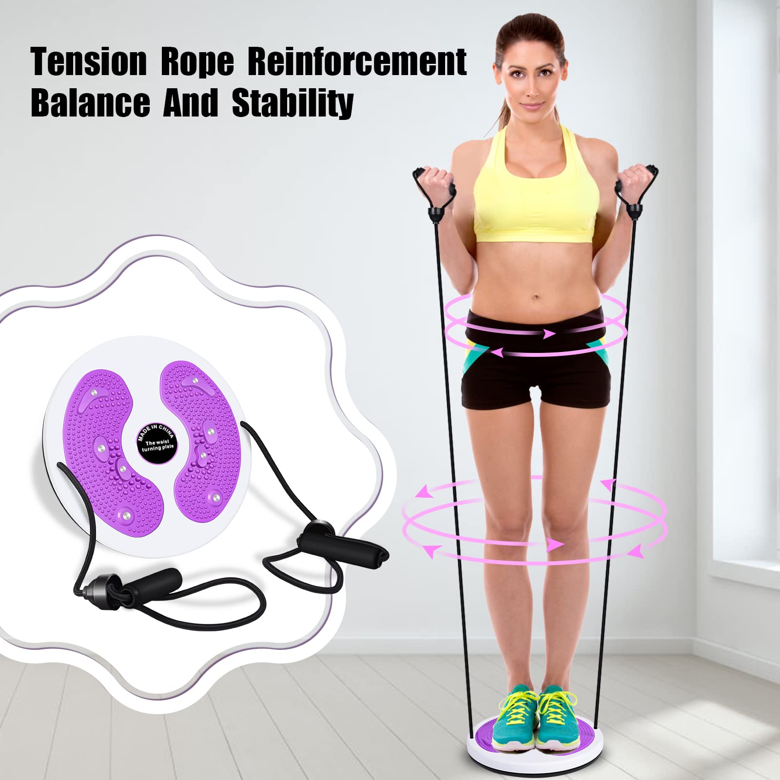 Herefun Twist Waist Disc con Fune di Trazione, Twist Waist Disc Board con Coulisse, Disco per Torsione Vita, Piastra per Torsione della Vita per Fitness e Movimento dell'anca e della Vita