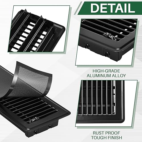 Miniatura 5 de Retisee Juego de 20 cubiertas de ventilación de piso resistentes, que incluyen 10 piezas de metal de 4 x 12 pulgadas y 10 cubiertas magnéticas de