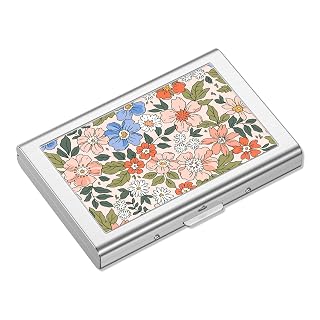 Metal Credit Card Holder, Mini Credit Card Wallet RFID Blocking Slim Metal Hard Case for Women Men, Cute Flower