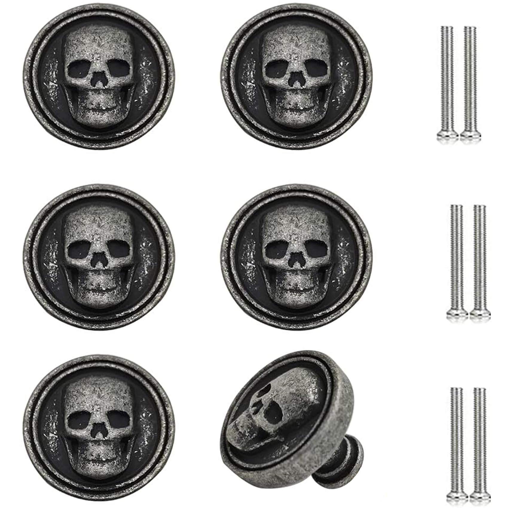JfwuHap 6Pcs Cabinet Handles, Black Skull Head Drawer Knobs, Creative Skull Skeleton Dresser Pulls, Horrible Style Furniture Handle, Single Hole Pull