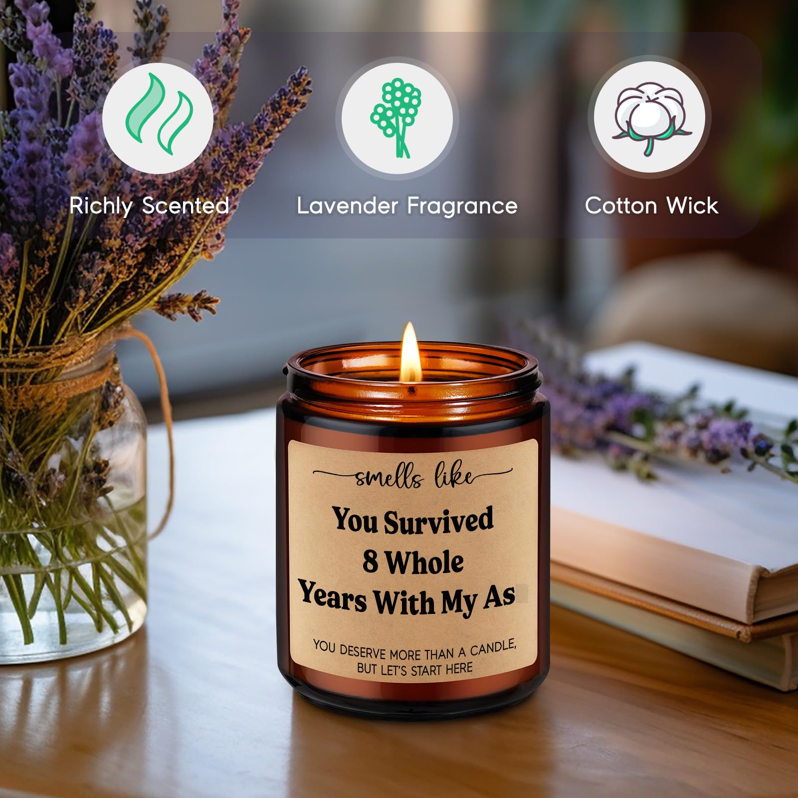 GSPY Bronze 8 Year Anniv. Candle - Bronze Anniversary Candle Gifts for Him, Her - 8th Anniversary Wedding Gifts for Wife, Husband, Couple - Eight Year, Eighth Anniv. Presents for Boyfriend, Girlfriend