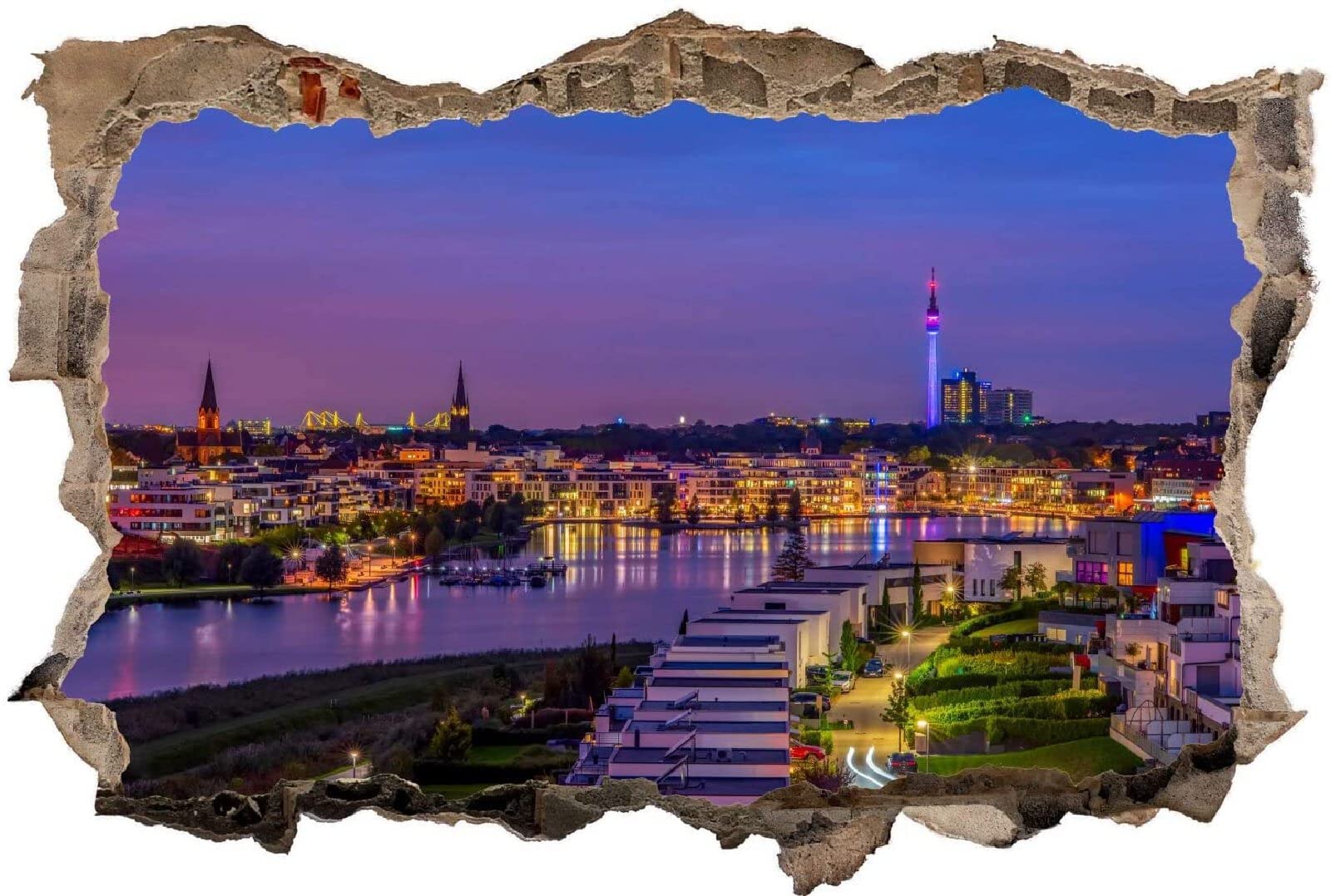 Naklejki ścienne 3D sztuka specjalny efekt widok na zewnątrz popękanej ściany dekoracyjne usuwalne zrób to sam winyl miasto panorama naklejki ścienne tatuaż ścienny do sypialni dziecięcej salonu mural 80 x 120 cm