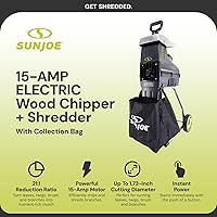 Vista 2 de Sun Joe Trituradora de madera silenciosa, máquina trituradora eléctrica de residuos de patio con cable de 15 amperios con bolsa de recolección