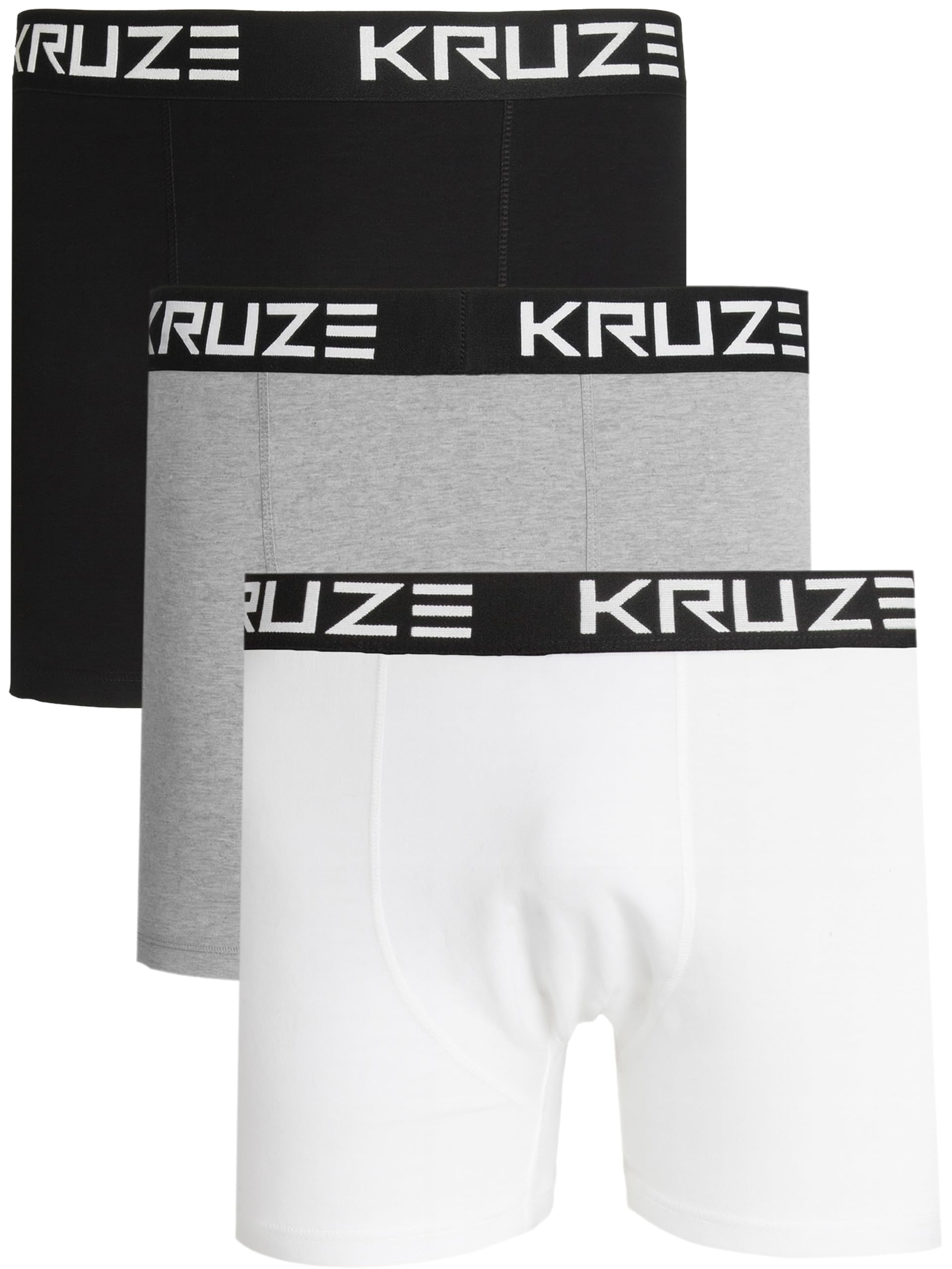 Brand Kruze Men's Blk/Gry/Wht (3 Pack) Boxer Shorts 3 Pack Casual Cotton Stretchy Boxers Underpants Multipack Underwear Set No Itchy Labels Kzbx161 Boxers //Wht L