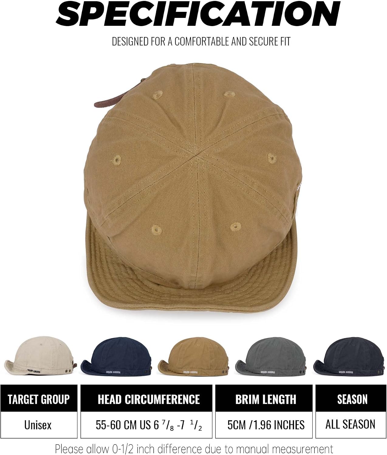 Clakllie Cotton Short Brim Hat for Men Vintage Cadet Style Baseball Cap image 3