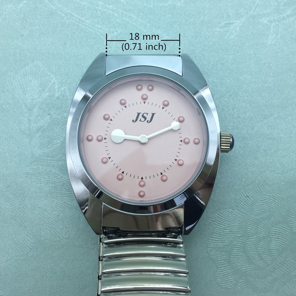 Orologio Tattile al Quarzo per Non Vedenti o gli Anziani con Bracciale Elastico,Quadrante Rosa