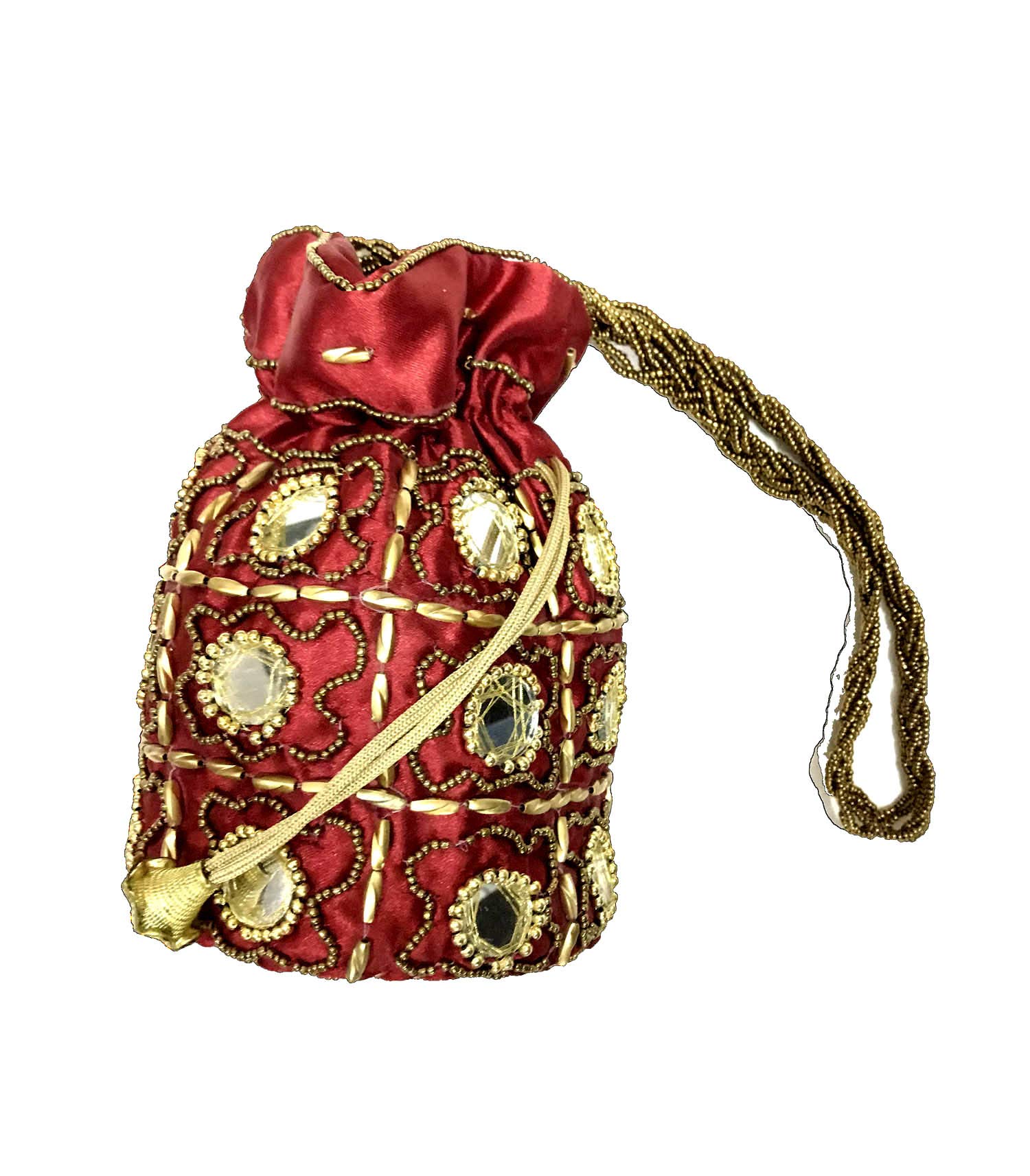 SHUBHANGI COLLECTIONSWomen's Dark Red Heavy Resham Potli Bag
