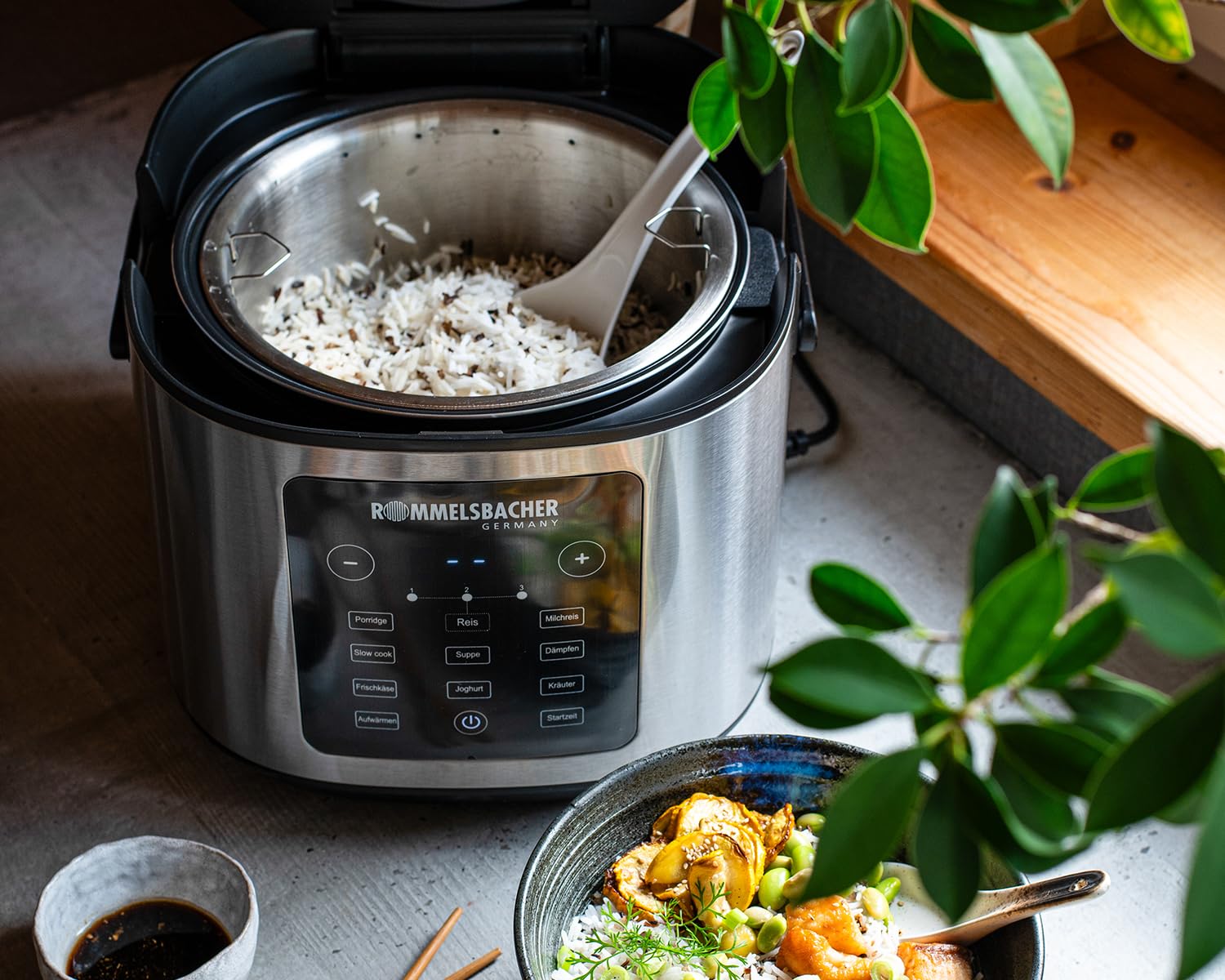 ROMMELSBACHER MRK 950 Cuiseur à riz multi-usages 12 programmes, départ différé 24 heures, technologie de chauffage 3D, économie d'énergie, revêtement en céramique, sans PFAS, volume utile de 3,5 l