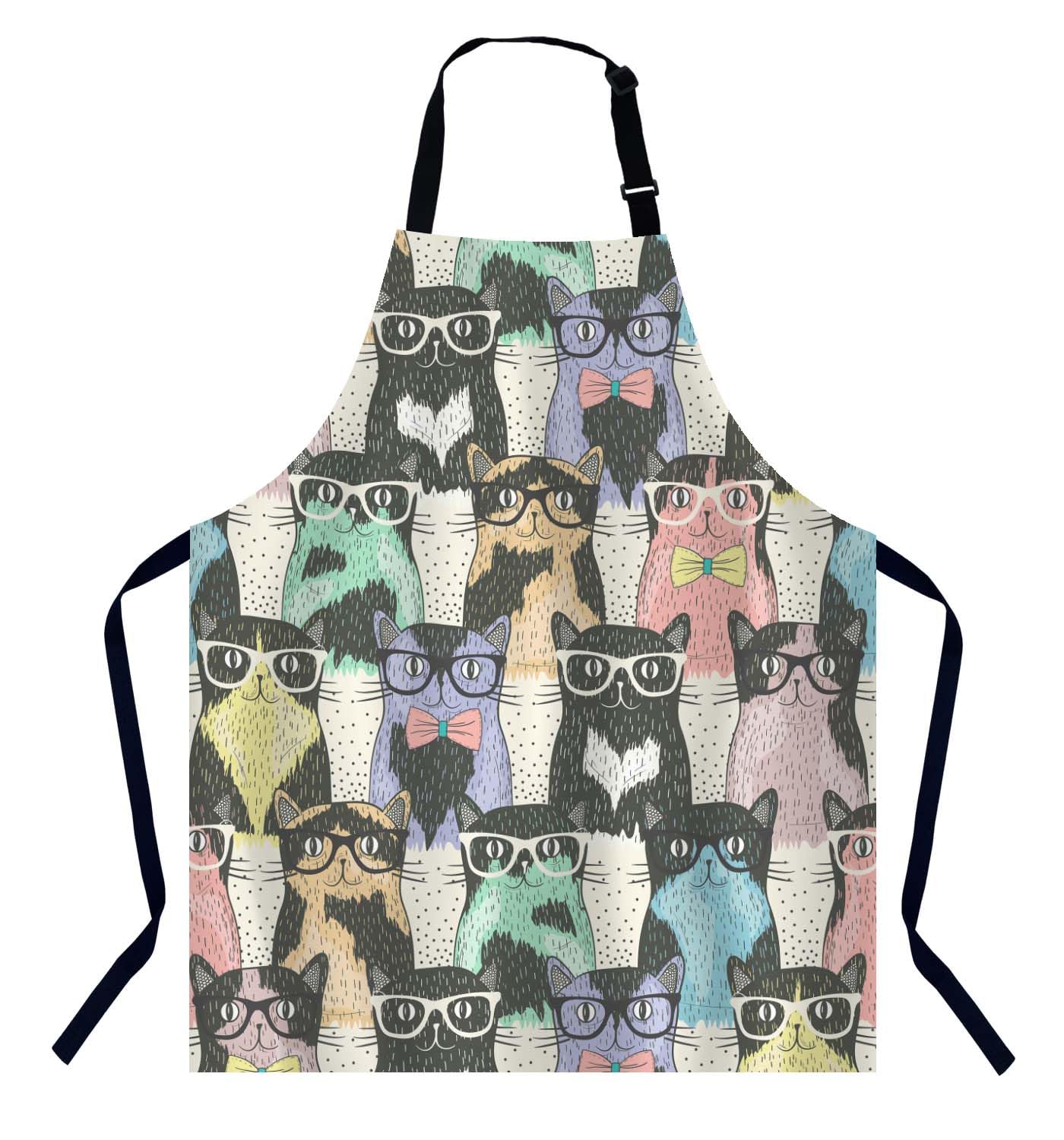 BGBDEIA Unisex Adjustable Hipster Cute Cats Kitchen Apron, Waterproof, Polyester, 27"W x 31"L, Adult, Cats Theme