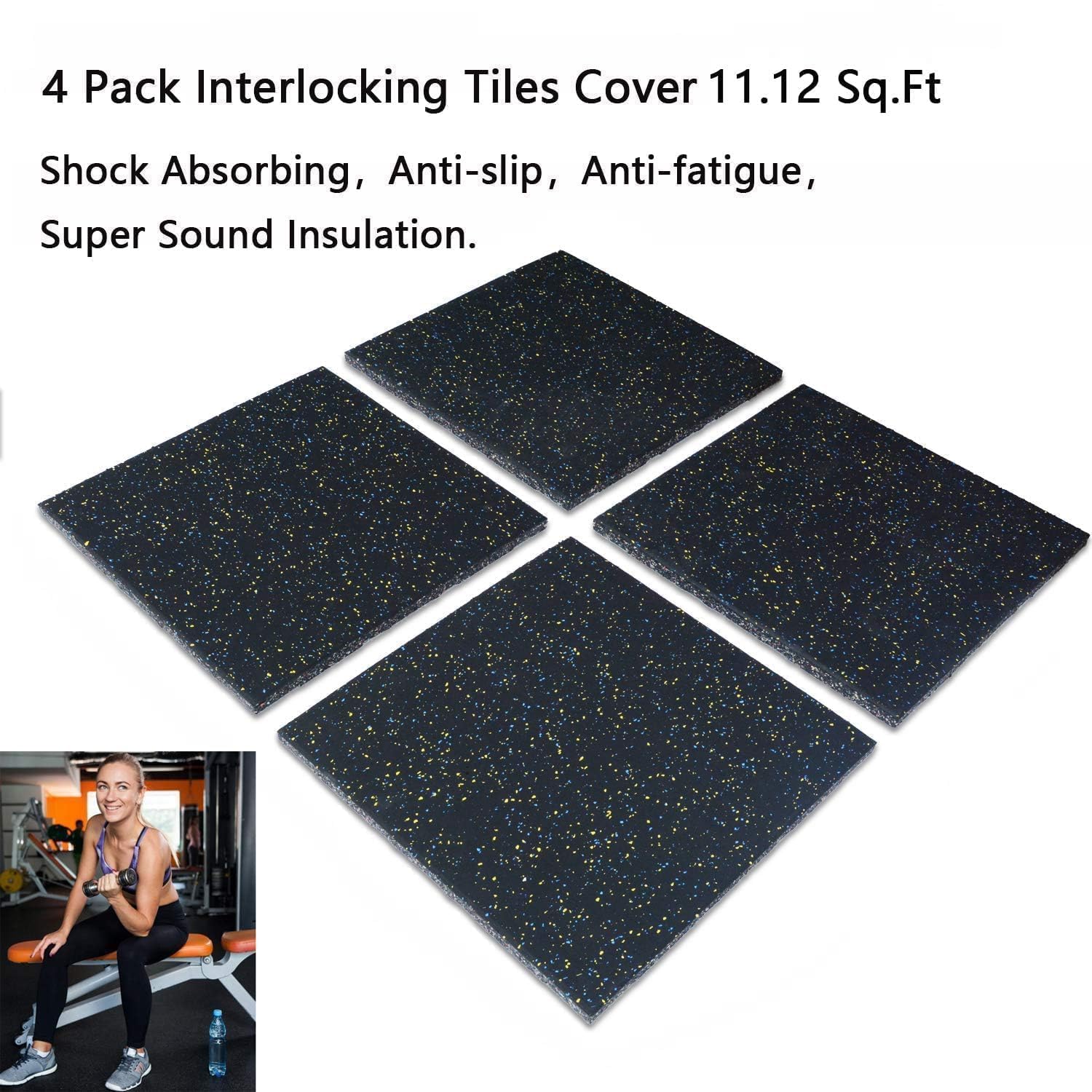 Amazon.com: MYOYAY Interlocking Tile 4 Pack Gym Rubber Flooring