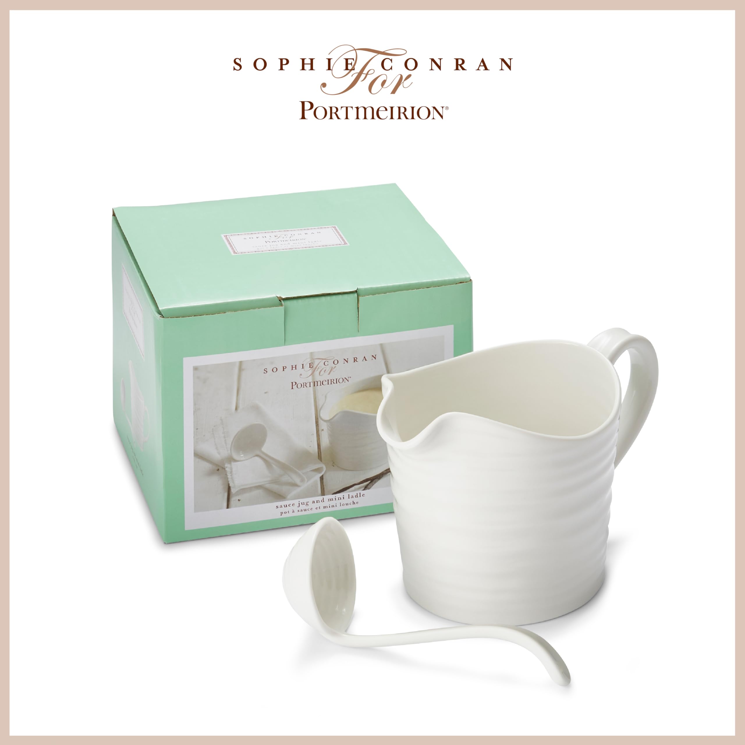 Portmeirion Home & Gifts Sophie Conran Weißer Mini-Saucenkrug und Schöpflöffel-Set (Weiß, 18,5 x 11 x 13 cm)