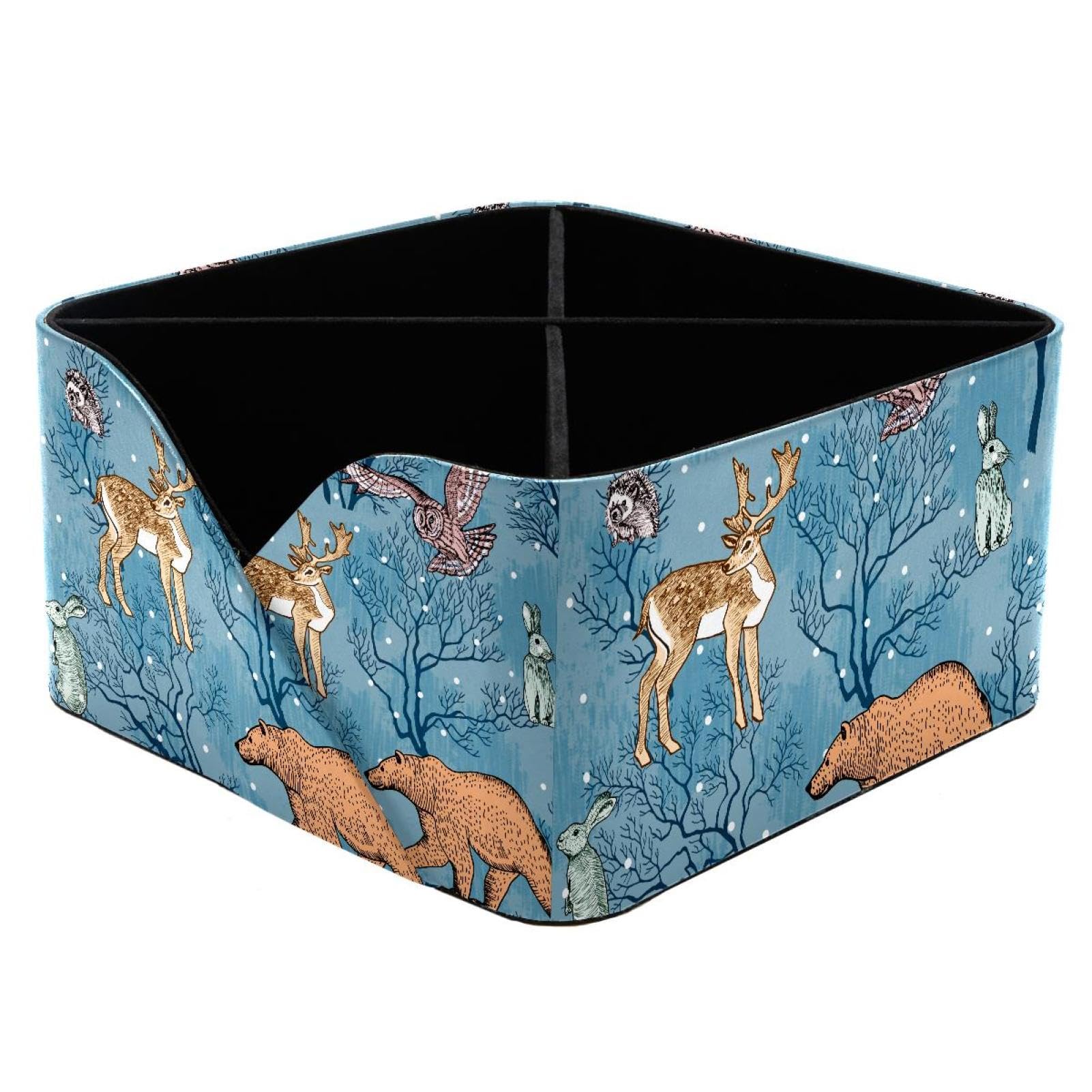 KengjuTesu Winter Forest Animals Trees in the Snow Pattern Desktop Organizer Pen Holder, Rectangular Pencil Cup for Office, Study and Makeup Stations