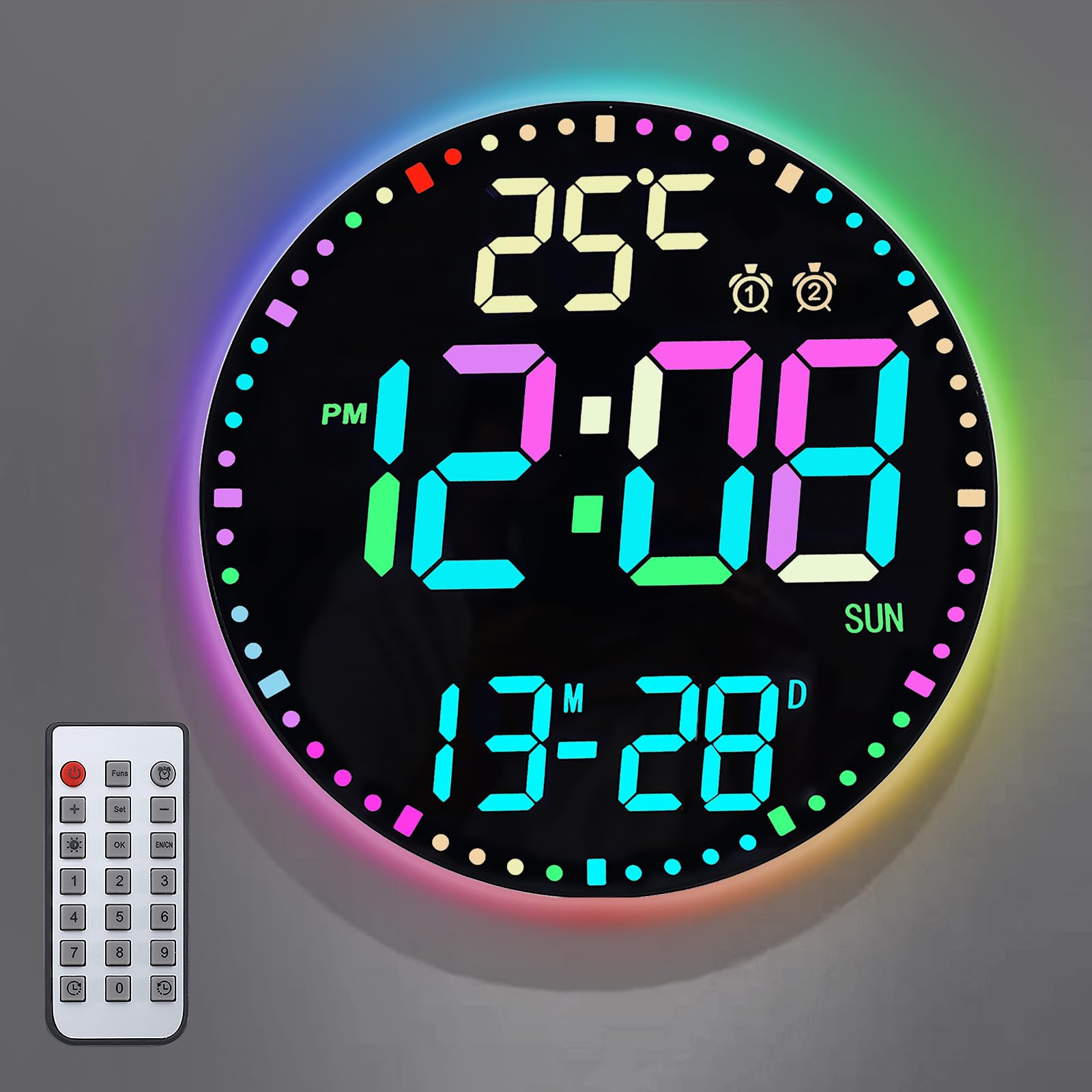 Wandklok 12 Inch LED Grote Aantal Digitale Wandklok Temperatuur En Vochtigheid Elektronische Klok Moderne Ontwerp Decoratie Home Office Decor wit frame