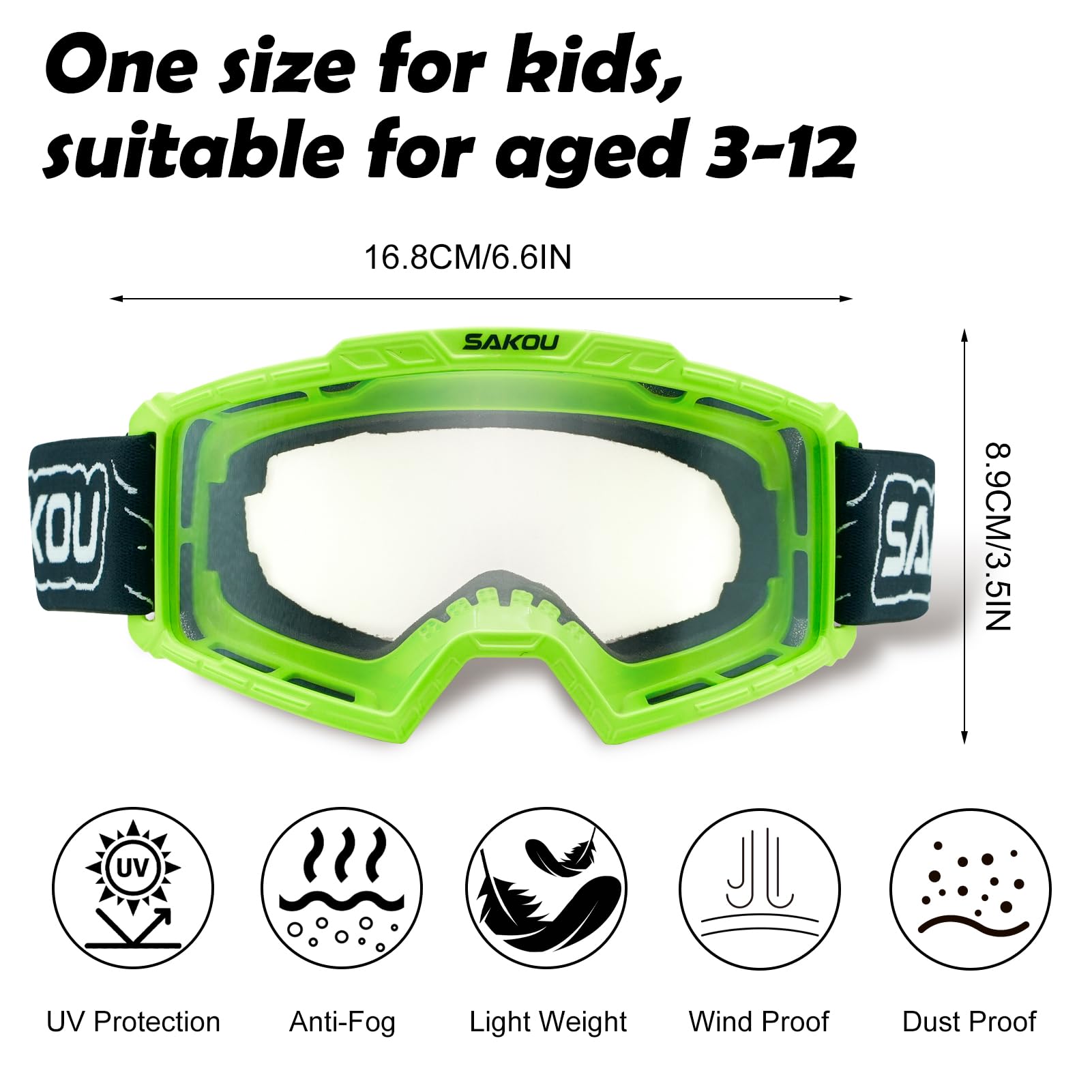 SAKOU Anti Fog Kids Youth Motorcycle Motocross Dirt Bike ATV Goggles for Boys Girls aged 3-12