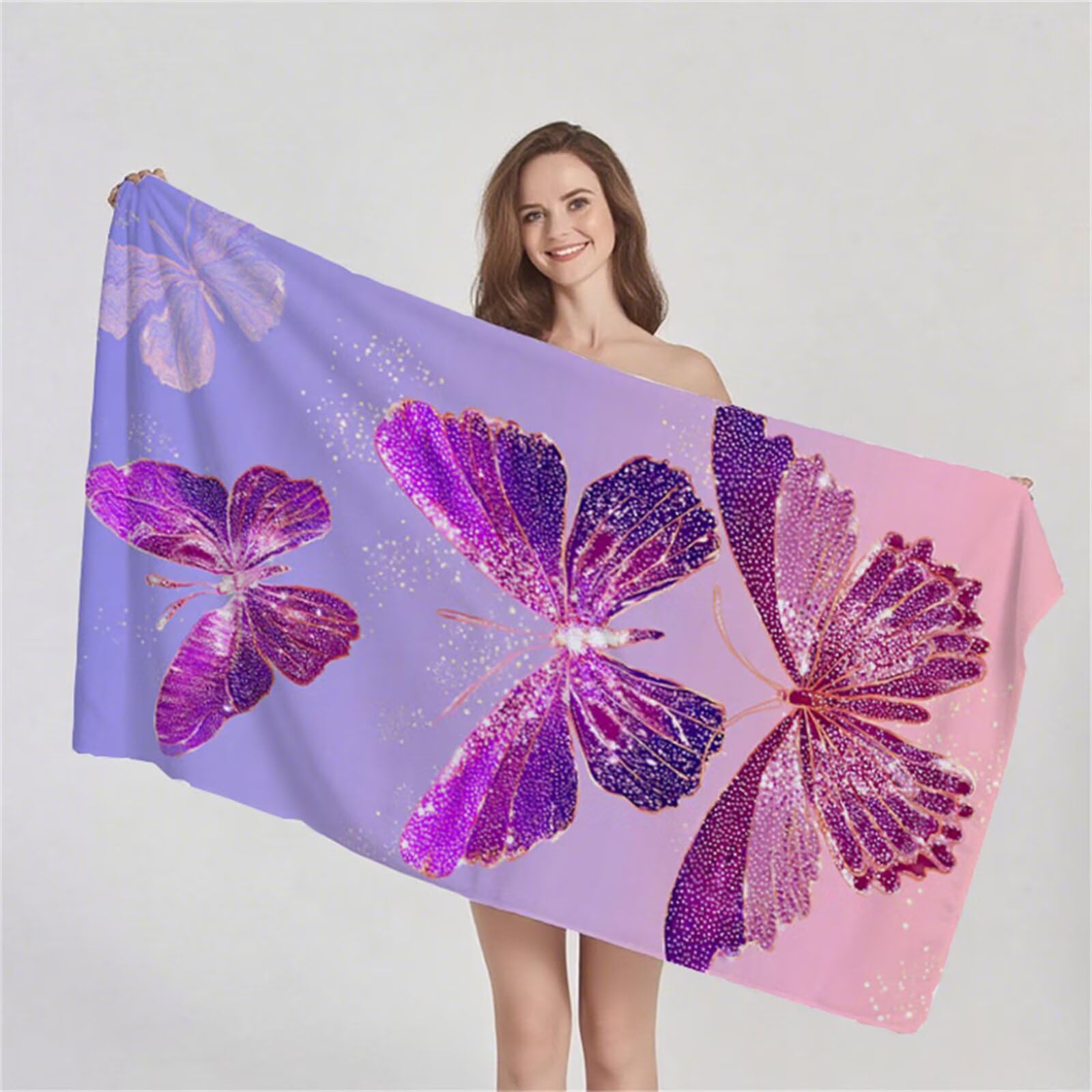 Telo Mare Grande 80x160 cm, Telo Mare Microfibra, 2 Set Asciugamano palestra, Stuoia Spiaggia Compatta, Leggero, Antisabbia, Asciugatura Rapida, per Spiaggia, Viaggi, Sauna (Farfalla Animale) G1-1065