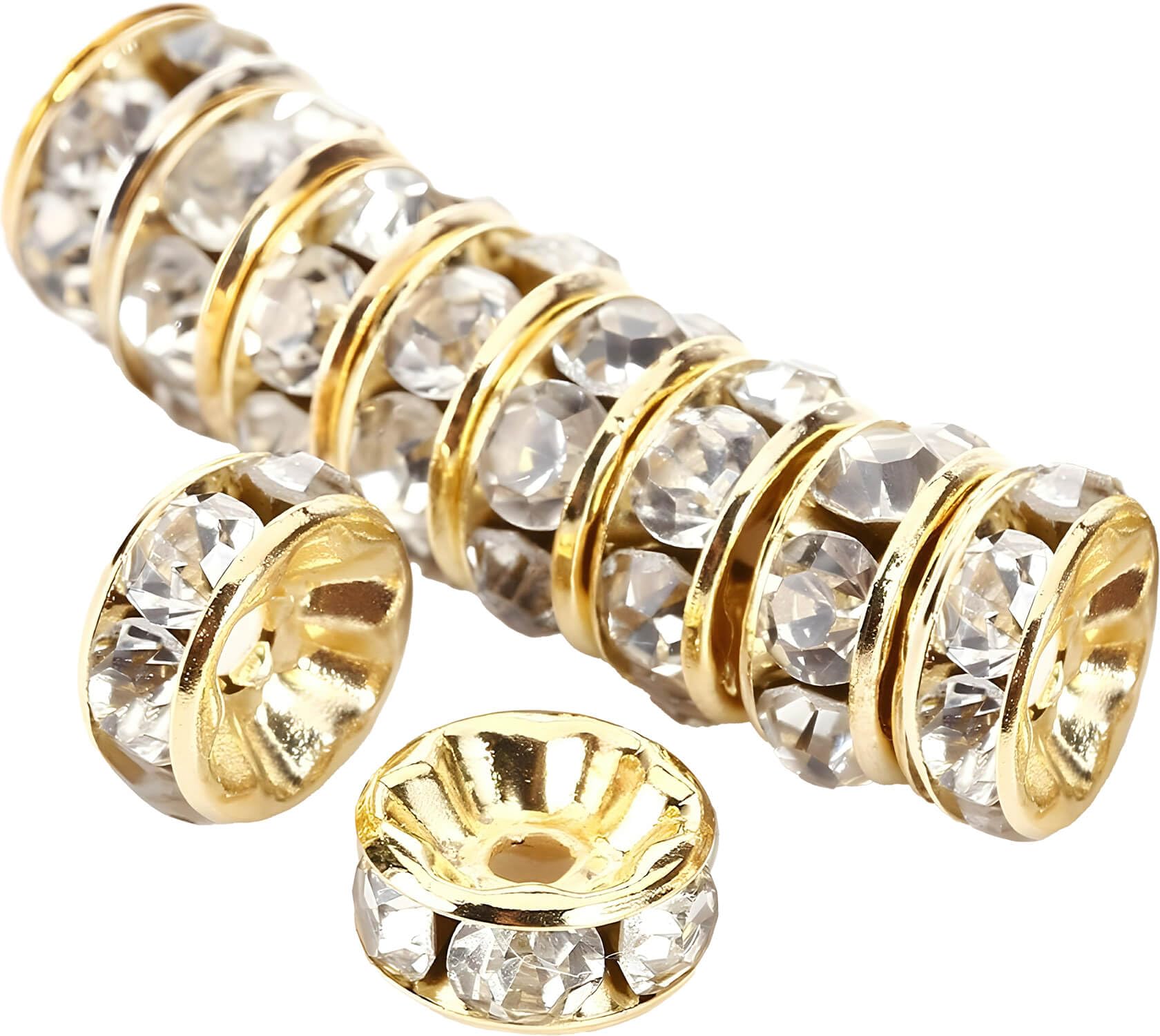 Allb 100Pcs Rondelle Spacer Beads 4mm Silver Plated Czech Crystal Rhinestone for Jewelry Making Loose Beads for Bracelets