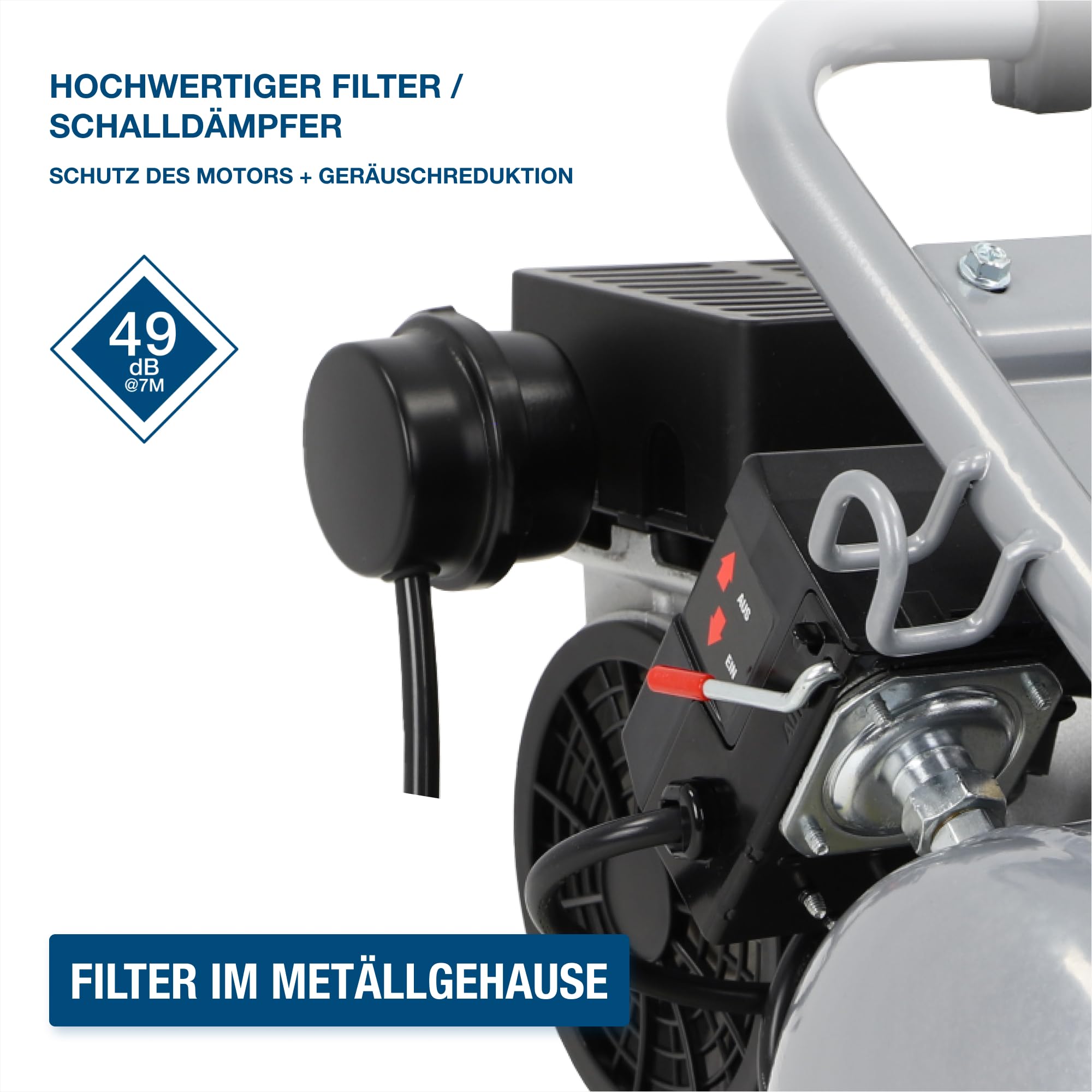 HYUNDAI Silent Kompressor SAC75008 | 8L Kessel | 0.75kW, 9bar | Ansaugleistung 128 L/Min | Luftkompressor leise, ölfrei | 2 Anschlüsse | Flüsterkompressor, Compressor flüsterleise