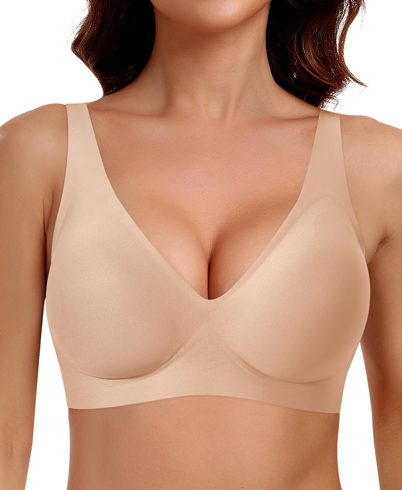 Ganado Damen BH Tiefem V-Ausschnitt Nahtloser BH Ohne Bügel Push Up BHS Bralette Soft Bequem BHS Bügellos Bustier
