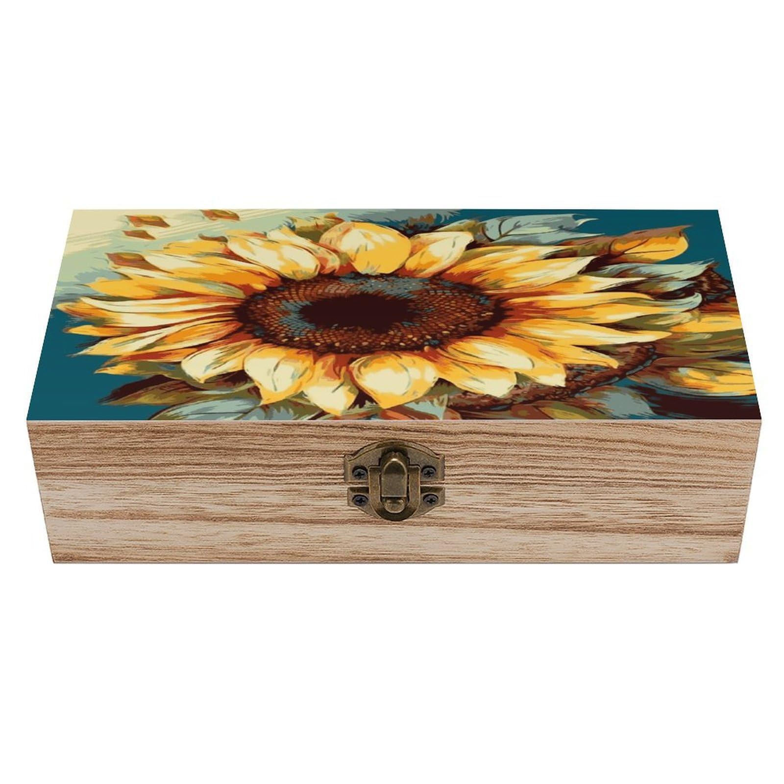 JTREHY Color Painting Sunflower Wooden Keepsake Box Vintage-Style Wood Keepsake Case with Hinged Lid Solid Wood Boxes Beautifully Memory Treasure Case Vintage-Style Wooden Storage Box