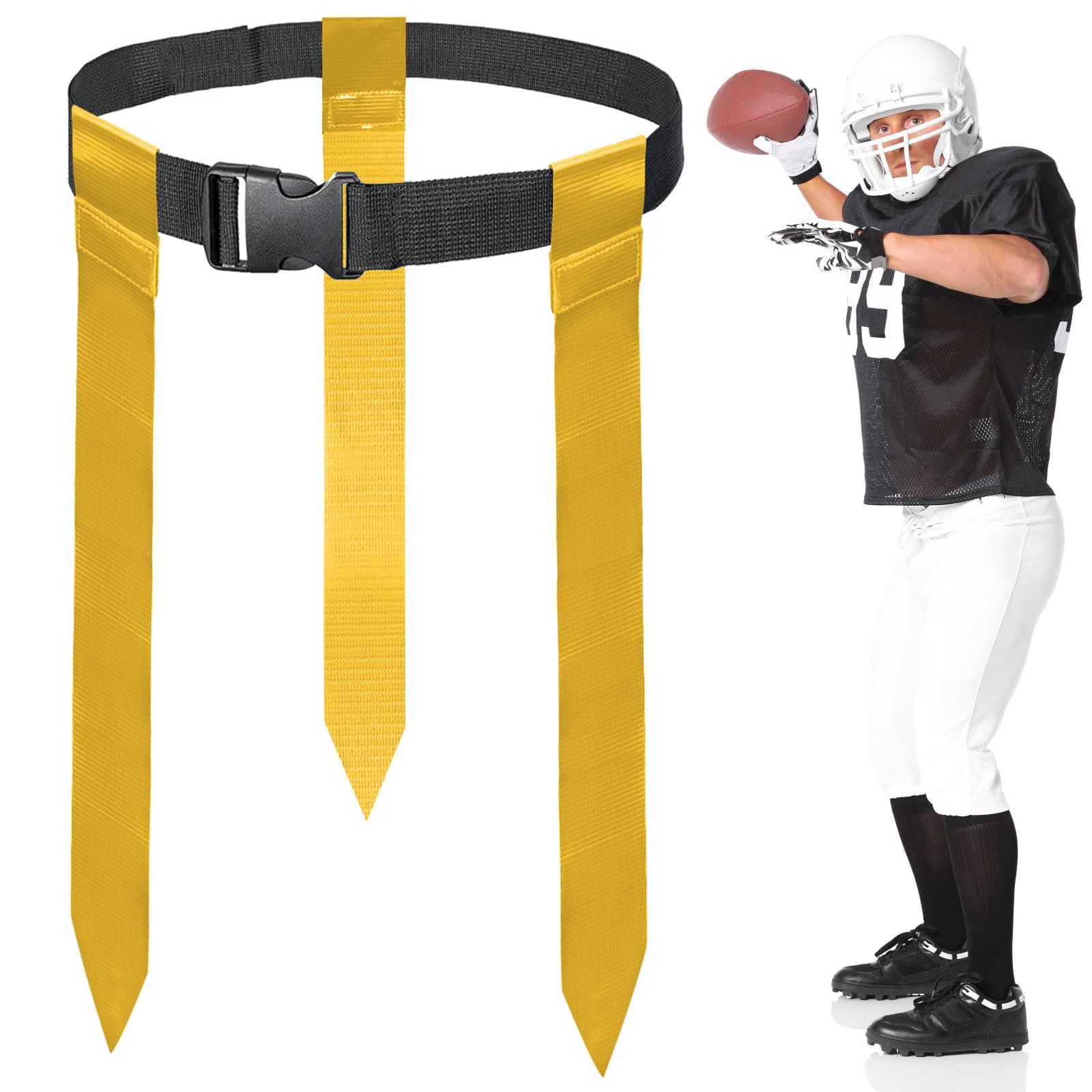 DASKING Tag Rugby Belts with 3 Flags - 130cm Adjustable Flag Rugby/Flag Football Belts for Kids, Youth & Adults – Durable Football Accessories for Coaching, Schools & Family Games