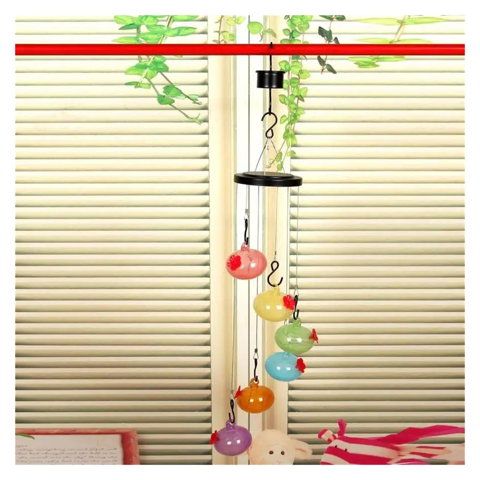 Kuranty Wietrzne Karmnik Dla Kolibrów Ptaków Ręcznie Dmuchane Szkło Dzwonek Wietrzny Do Ogrodu Yard Home Decor łAtwy W Utrzymaniu(Glass colorful)