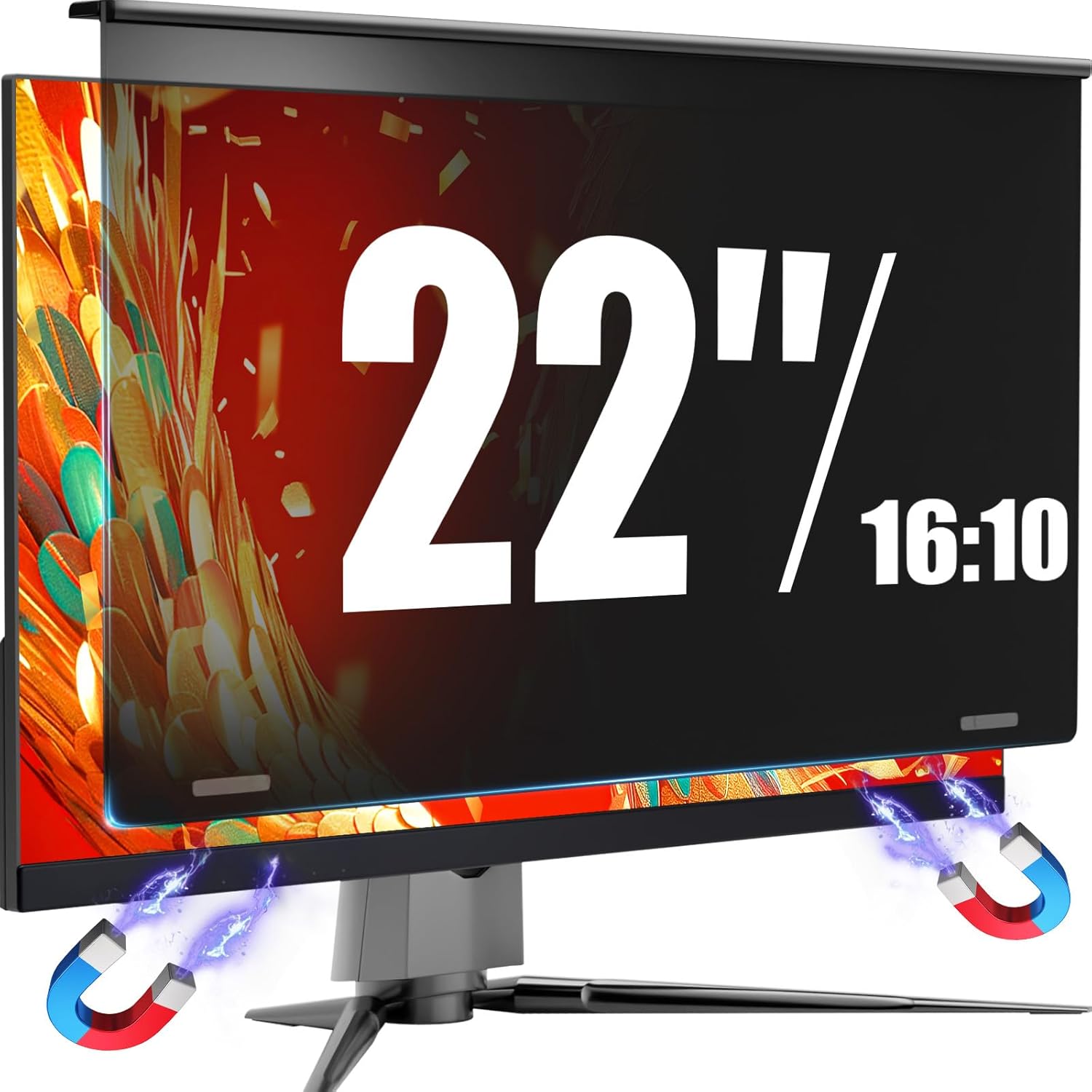 Magnetic Privacy Screen for 22 Inch Flat Computer Monitor 16:10 Aspect Ratio, 22in Removable Anti Glare Filter, Blue Light Blocking Privacy Shield Eye Protection, Hanging Anti Spy Desktop PC Protector 22'' Privacy Filter (16:10)