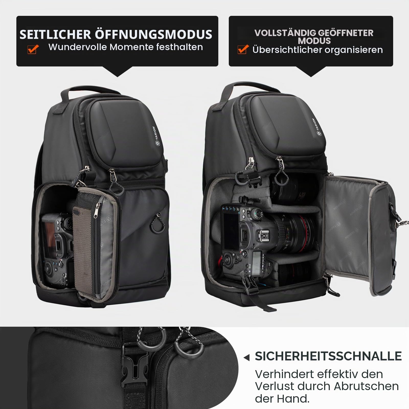 TARION Kameratasche Sling Kamerarucksack Klein: 2-in-1 Fotorucksack Kamera Sling Tasche 9L Fotografie mit Seitlicher Zugang Wasserdicht Regenhülle für DSLR SLR Spiegelreflex Reise TR-S