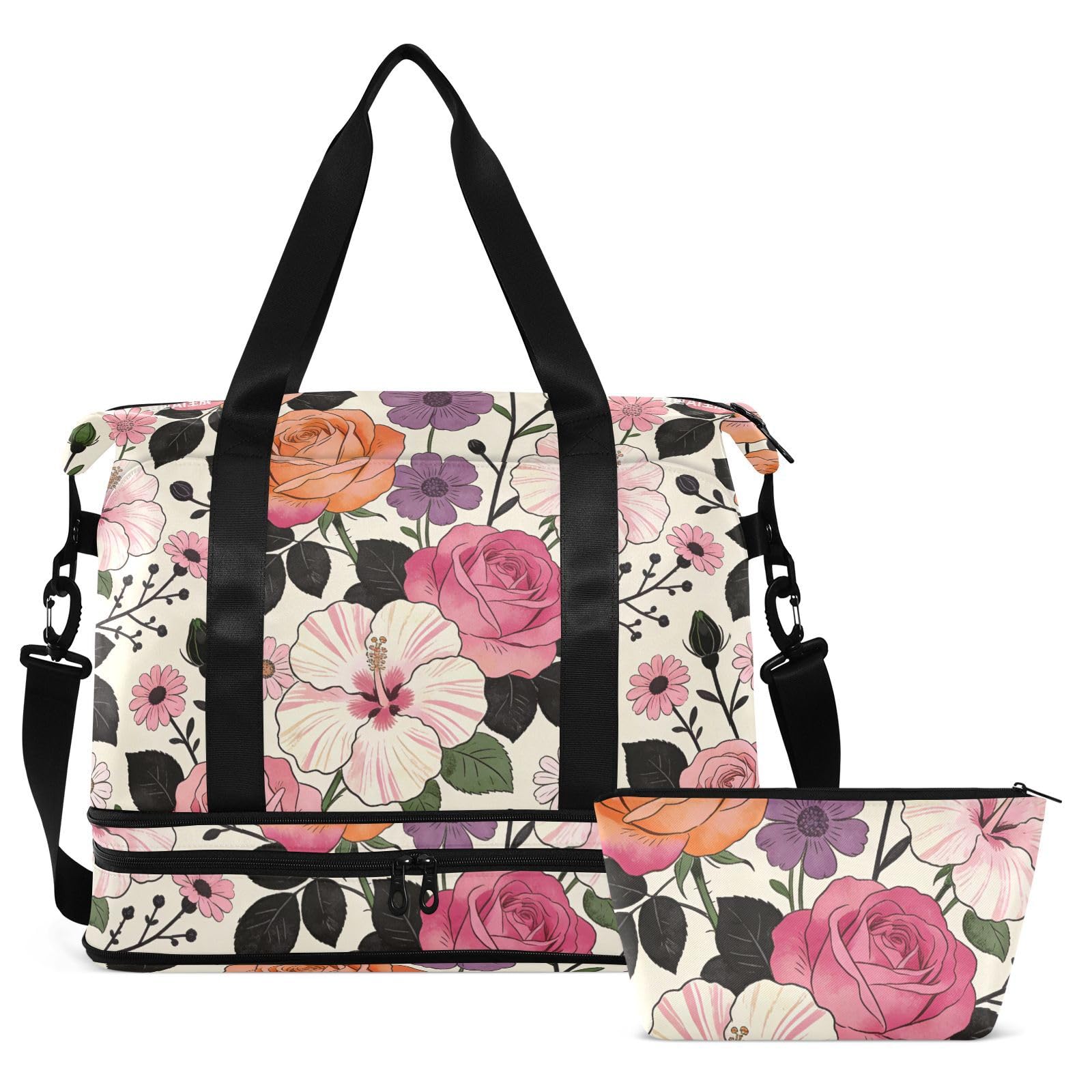 William Morris - Bolsa de viaje con bolsillo húmedo y correa ajustable, para viajes, juego de 2 piezas para hombres y mujeres