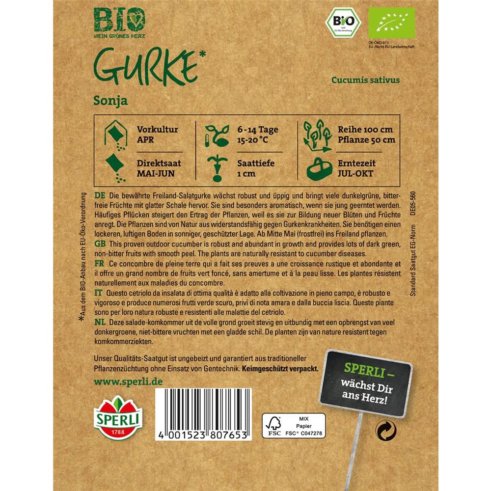 Cetriolo Biologico ""Sonja"" Senza Amarezza 80765 Cetriolo Per 355880225688 - Foto 4