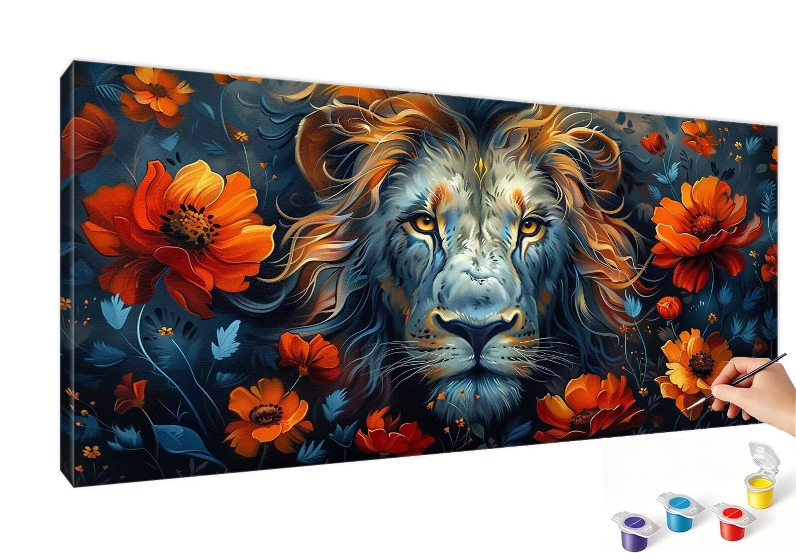 Malowanie według liczb XXL, lew, malowanie według liczb, dla dorosłych, kwiat, 90 x 180 cm, bez ramki, zestaw do malowania liczbami i pędzlami, płótno bez zagniecenia, dekoracja urodzinowa, prezent RB