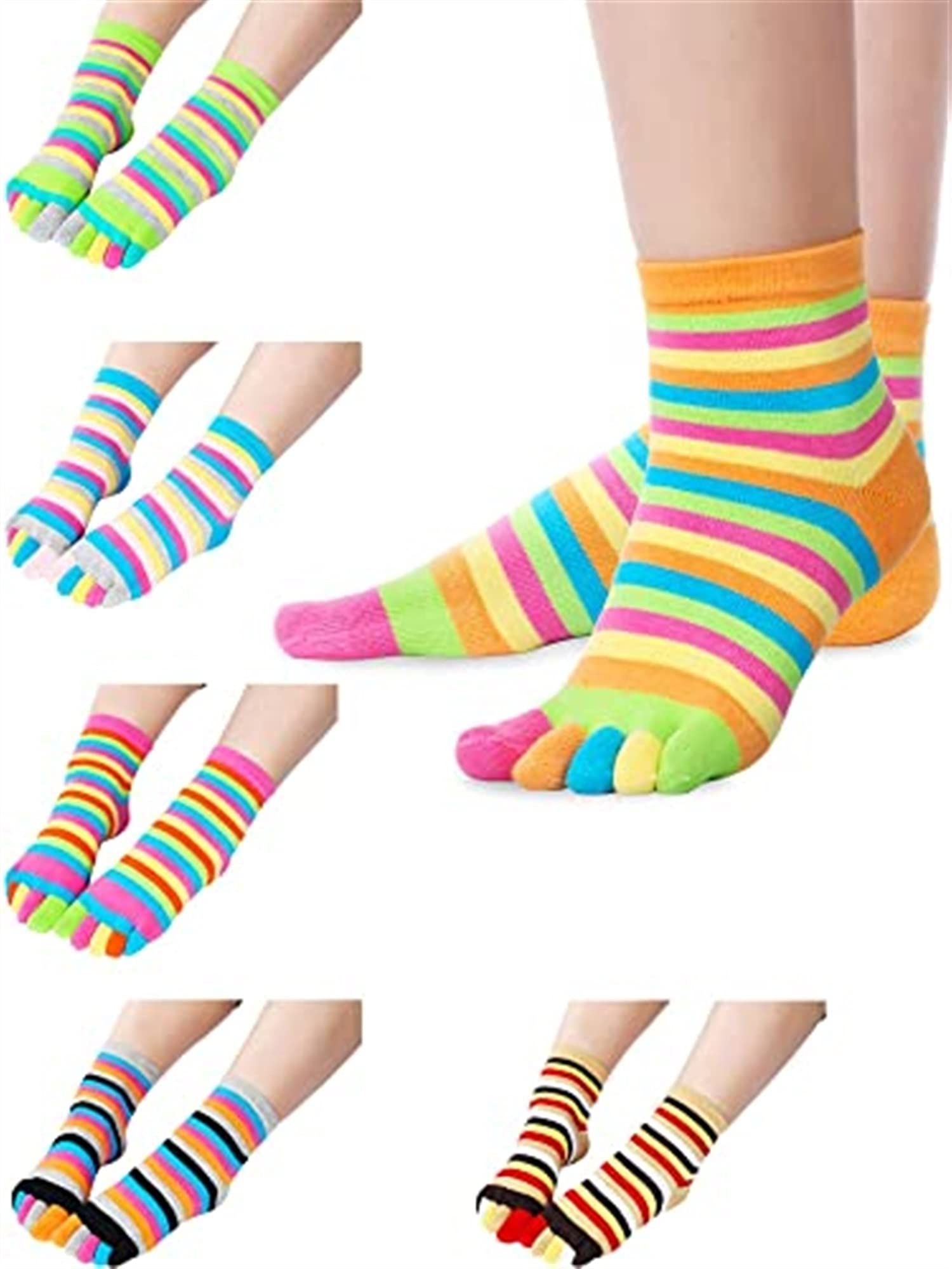 CRMY 5-10 Paare Fünf Toe Socks Zehen getrennte Baumwollsocken Bunte Streifensocken für Frauen Männer