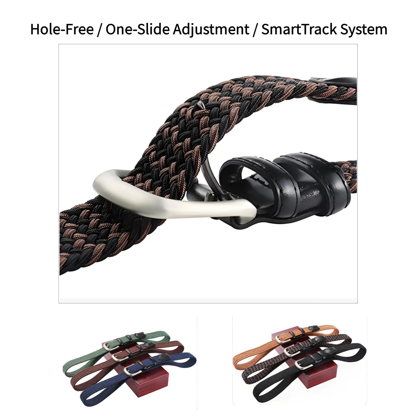 Ceinture Tressée Renforcée Grandes Tailles - Double Boucle 130-160cm(51-63") 220g Léger Sport/Bureau Green