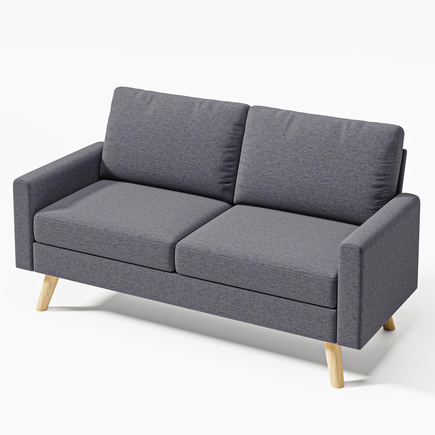Sofá de 2 Plazas Tapizado, Sofá Compacto Moderno, Patas Madera,Gris oscuro | Cojines Gruesos y Brazos Ergonómicos, patas Madera Antideslizantes, Tela Resistente; para Salón, Apartamento y Dormitorio