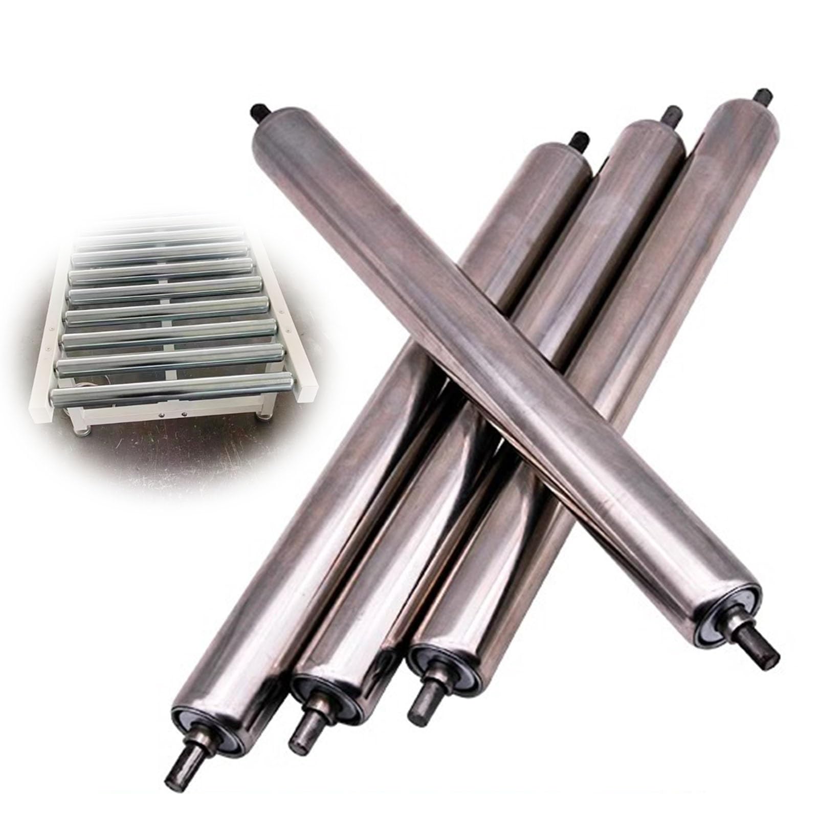 WEKONUMEX Conveyor Roller, Stainless Steel Conveyor Rollers Pack of 4 Replacement 100-1000mm Woodworking Docks(350mm(13 3/4in))