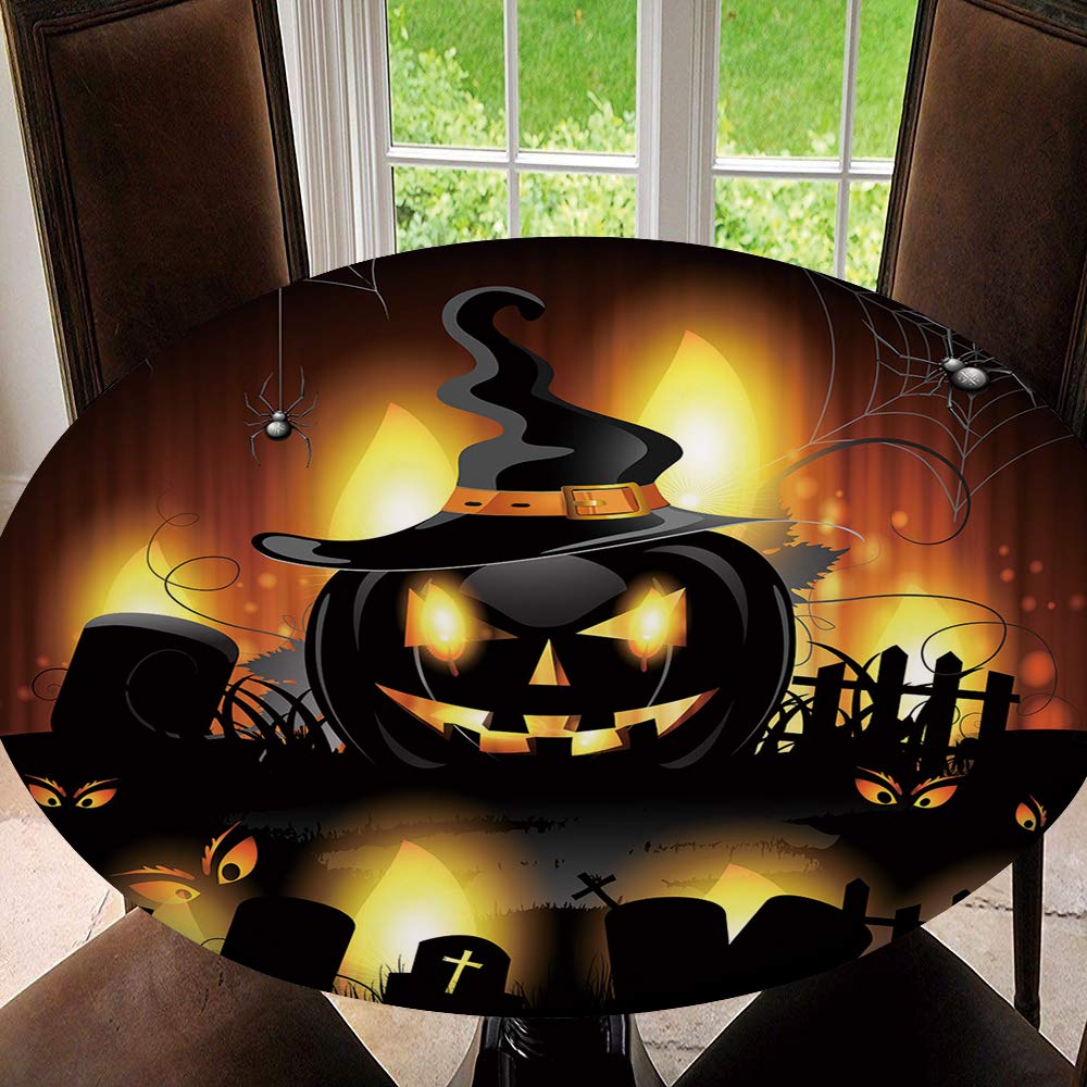 SUPNONRound Elastic Table Cover, Fitted Edged Polyester Stretched Round TableHalloween - Background Fit for 43"-47" Table