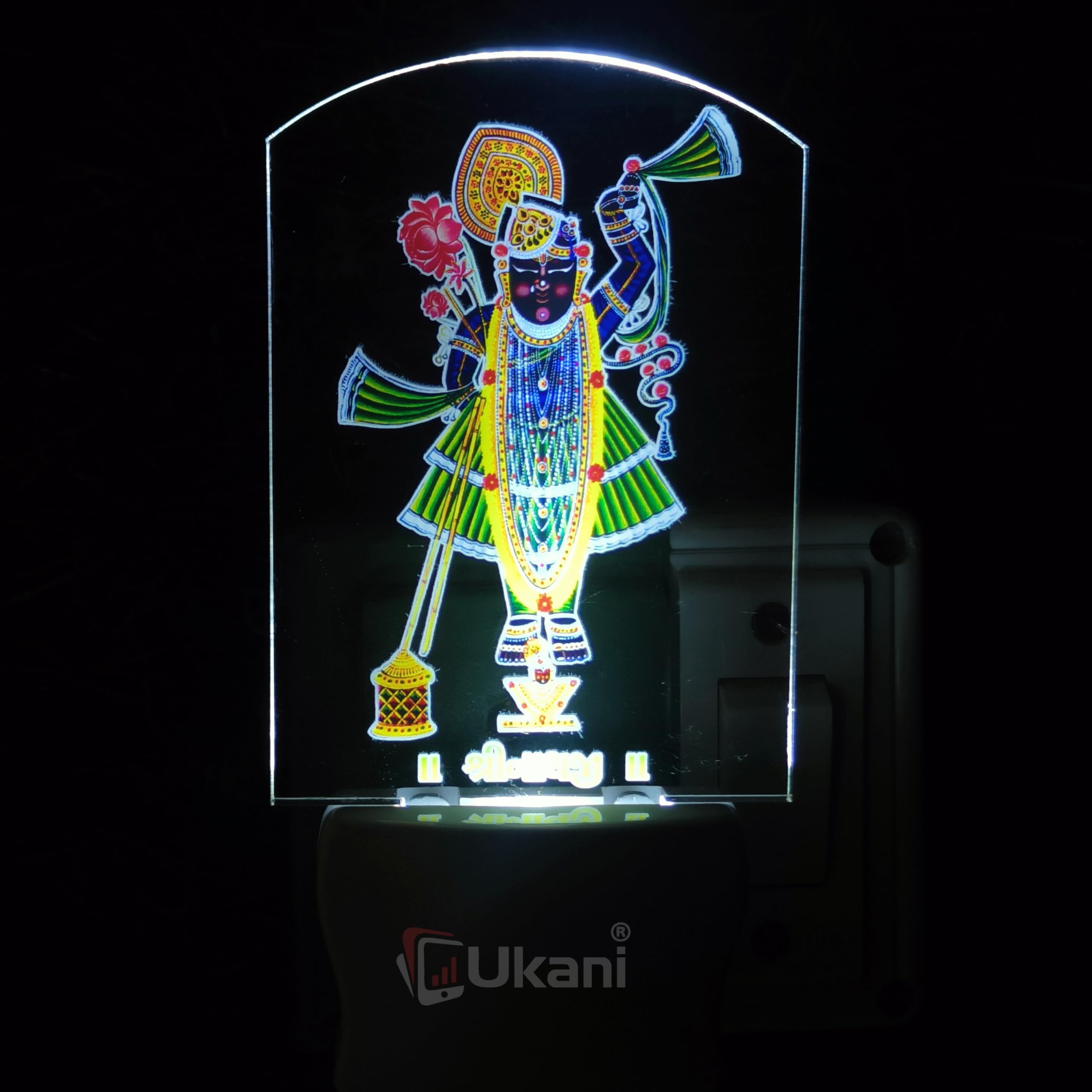 UKANI® SHREENATHJI Design Single Color White Light UV Multi Color Print Night Lamp for Temple/Home/Office/Gift