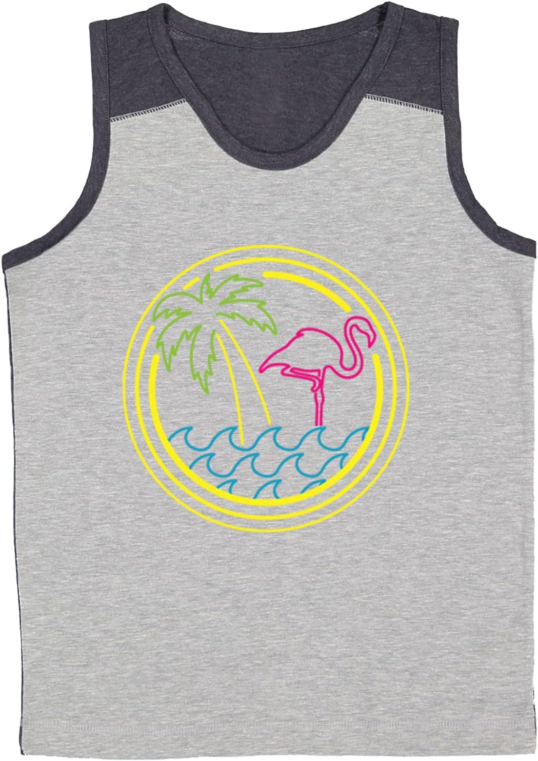Palm Tree & Flamingo Circle - Summer Youth Contrast Back Tank Top