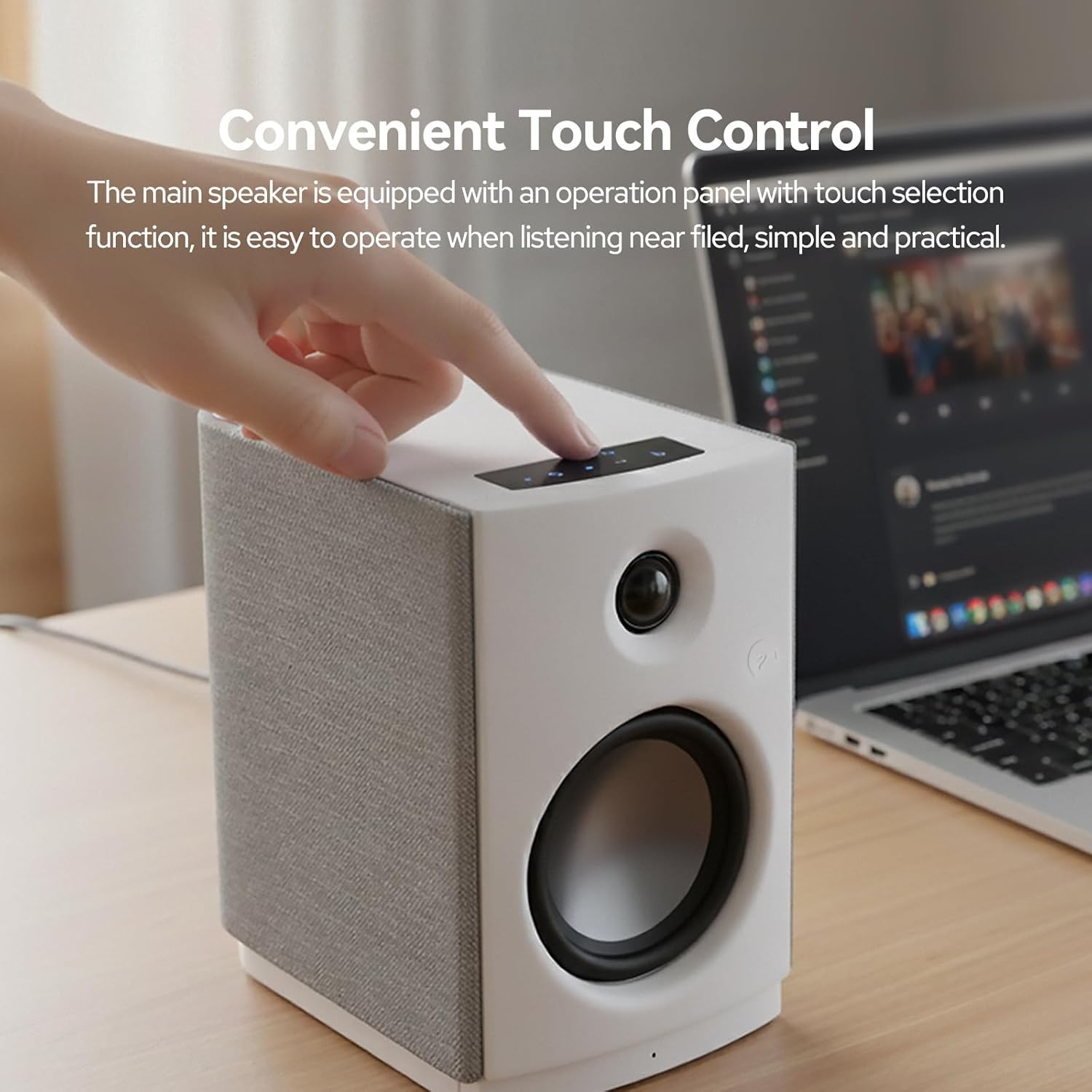 HiVi-Swans OS-10 HiFi Stereo Speakers, Bluetooth 5.0 Active Computer Bookshelf Speakers - 4'' Dynamic Woofer, Powered Desk Speakers 62w RMS with Touch Control for PC/Phone/TV - White