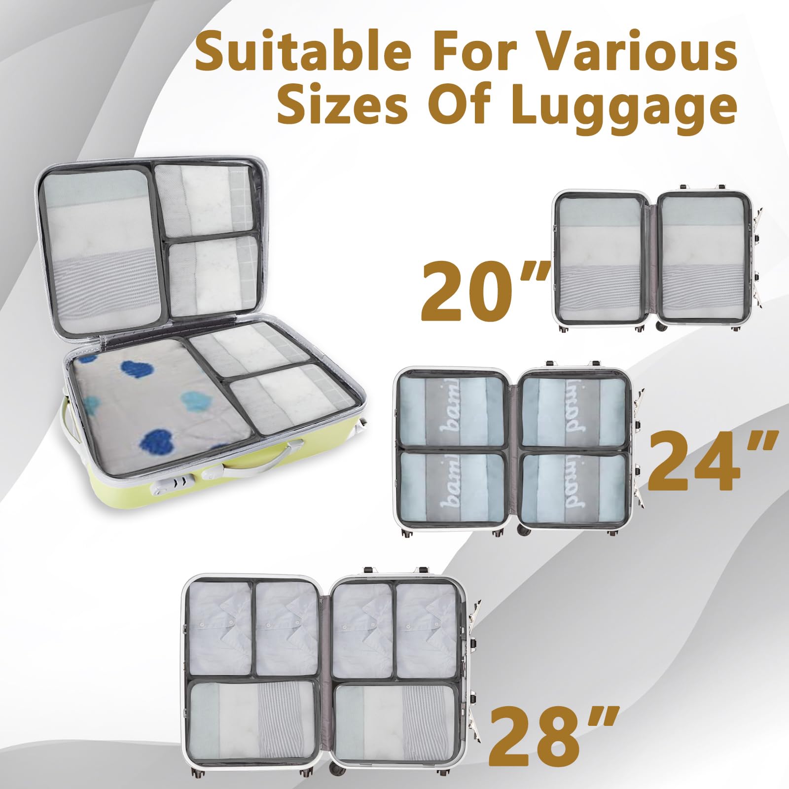 Packing Cubes - Organizer per valigie, 16 pezzi, grandi borse per bagagli, viaggi in famiglia, conservazione a casa (16, grigio chiaro)