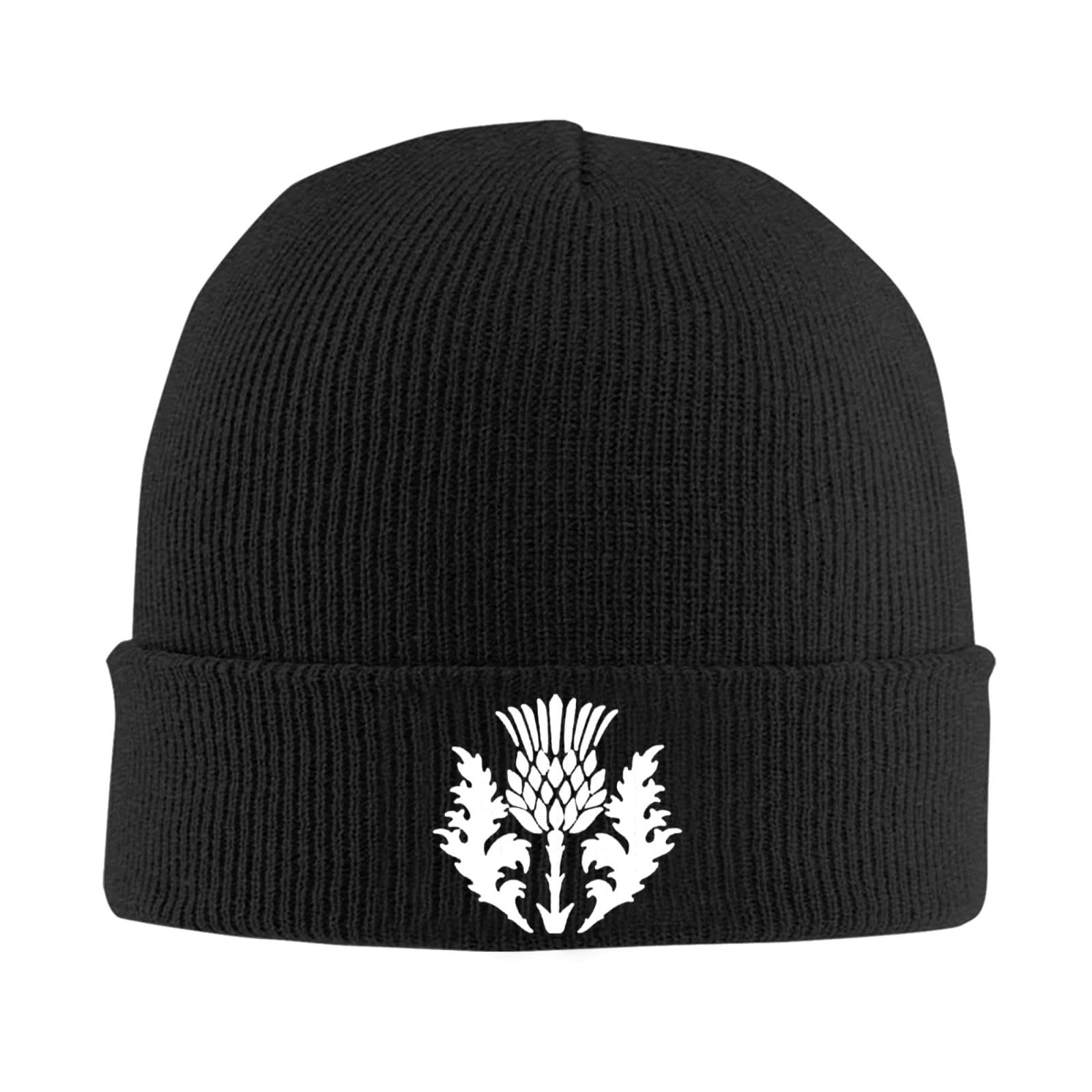KWQDOZF Scottish Thistle Flower Winter Warm Knitted Hat Skull Hat Black