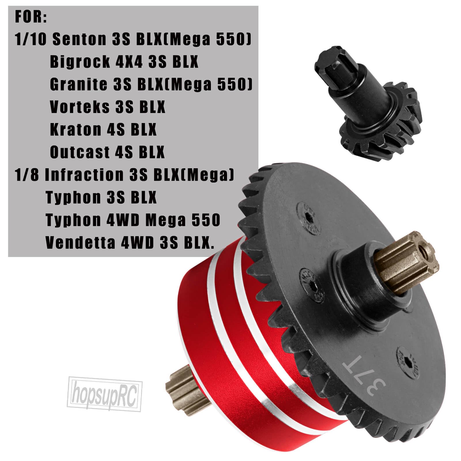 #45 Steel 37T Main Gear&13T Input Gear Differential Case Diff Gear Upgrades Part for 1/10 Senton/Bigrock/Granite/Vorteks 3S BLX,Kraton/Outcast 4S BLX,1/8 Infraction/Typhon/Vendetta 3S BLX.Red