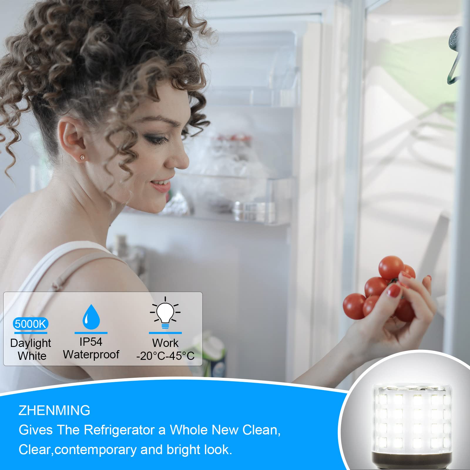ZHENMING 3-Pack LED Refrigerator Light Bulbs - Replacement For Frigidaire Kenmore Electrolux, 5000K Daylight, E26 Base