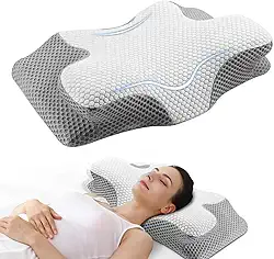 Travesseiro Cervical, Travesseiro Ortopedico, Almofada de Pescoço,Espuma de Memória, Ergonomico de Suporte de Pescoço para Dormir, Costas e Estômago