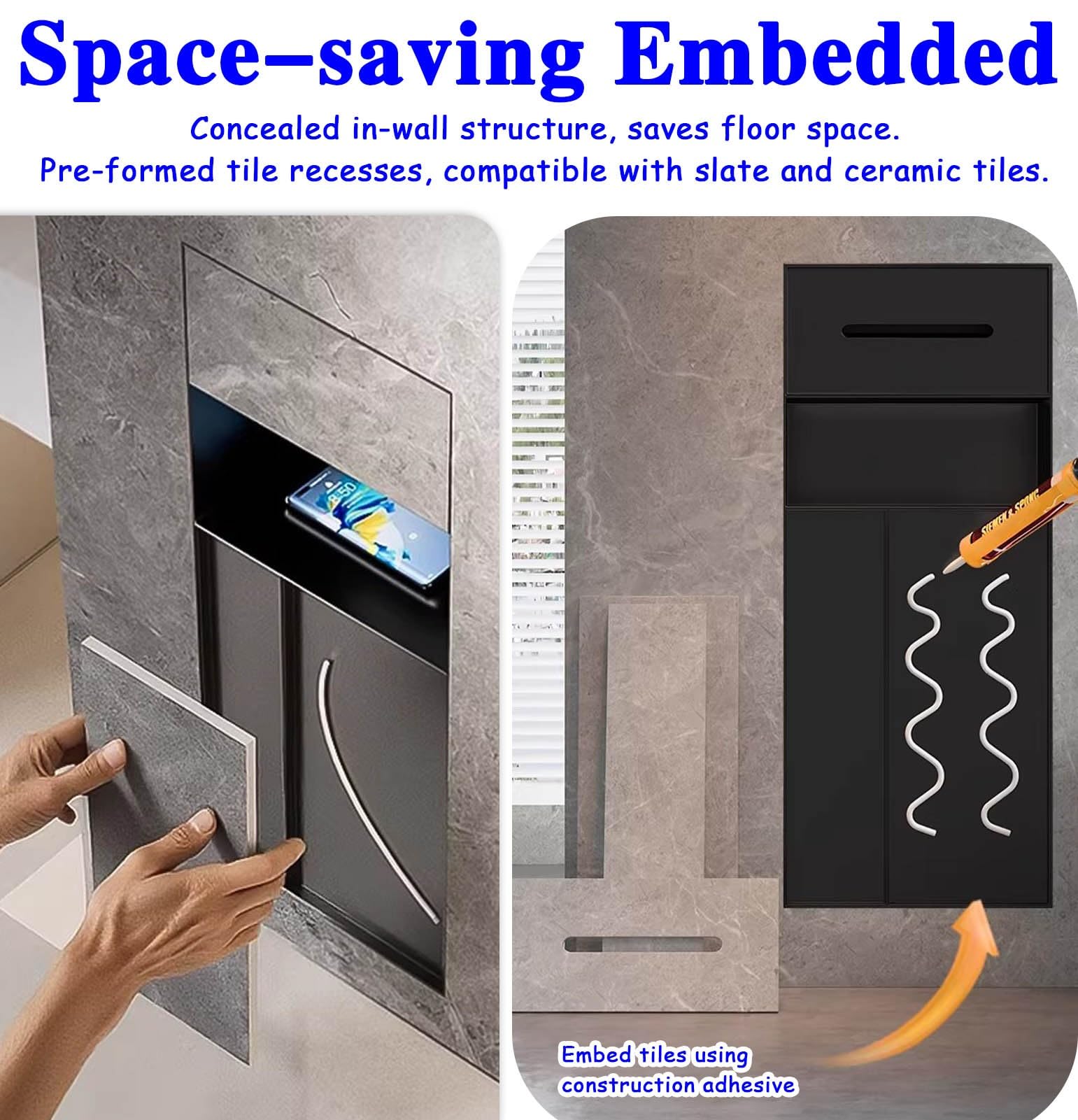 Nicchia Doccia Incasso Nicchia a Muro per Carta Igienica, Cestino per Rifiuti e Mobiletto, Porta Scopino per WC In Acciaio Inossidabile, Ideale per La Ristrutturazione del Bagno