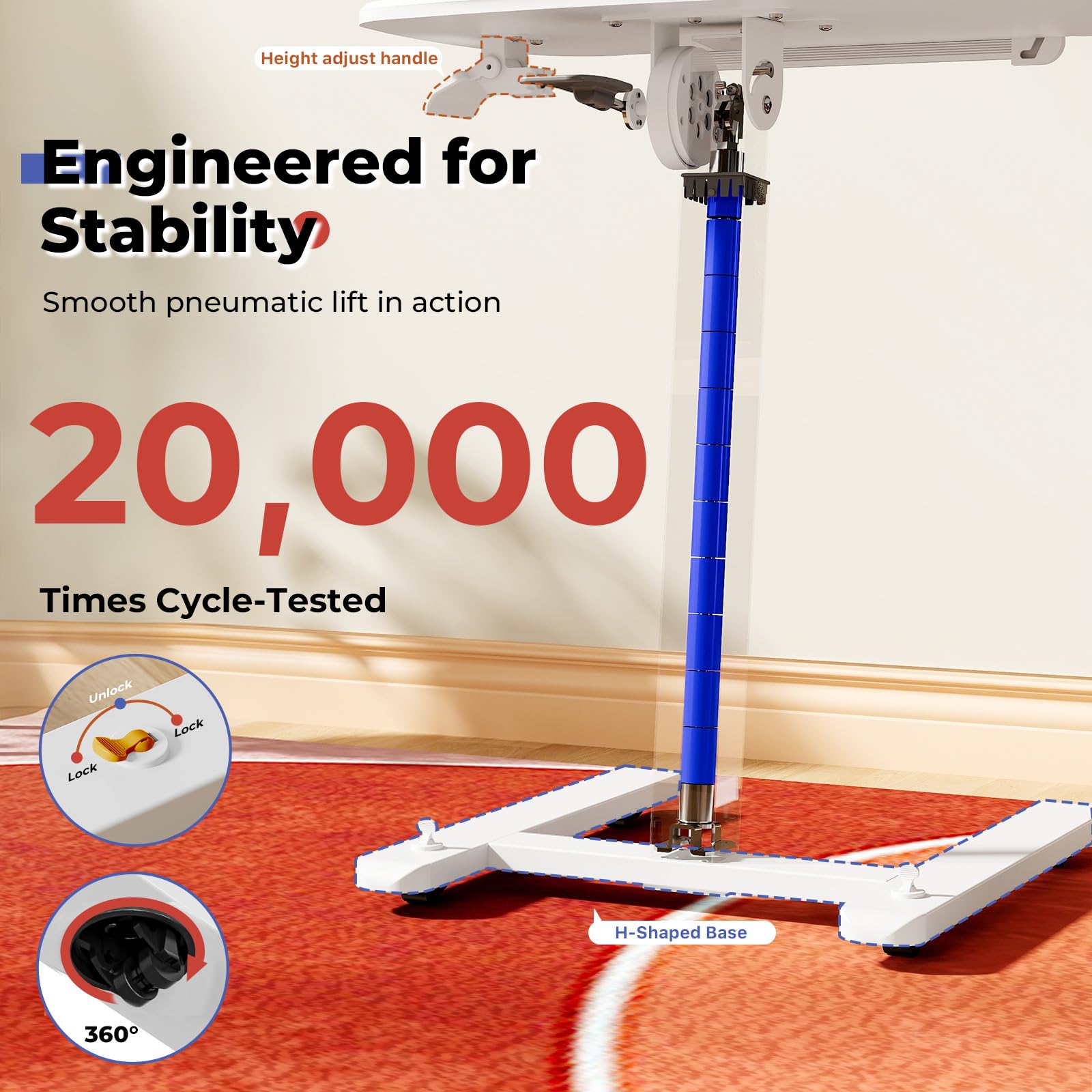 JOY worker Low Height Small Mobile Standing Desk for Couch Height Adjustable TV Tray Table with 90 Foldable — view 9