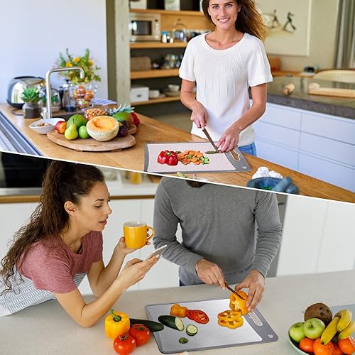 Miniatura 7 de Tabla de cortar de doble cara, tabla de cortar de acero inoxidable para cocina, grado alimenticio, acero inoxidable y paja de trigo PP, tabla de