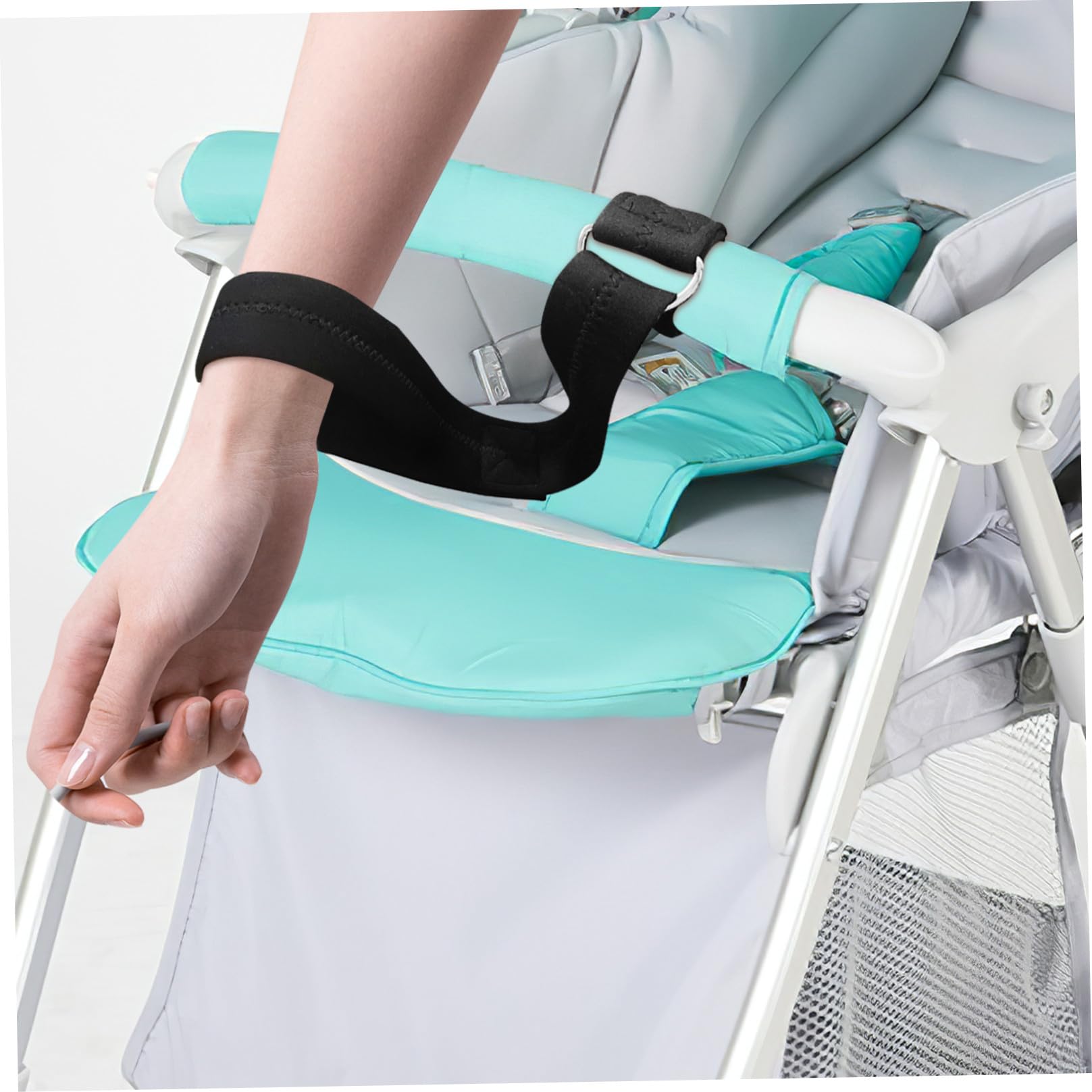 Bracciale di Sicurezza per Passeggino e Carrello Nero in Neoprene | Cinturino Antiscivolo, per Shopping Cart e Stroller, Accessorio da Polso