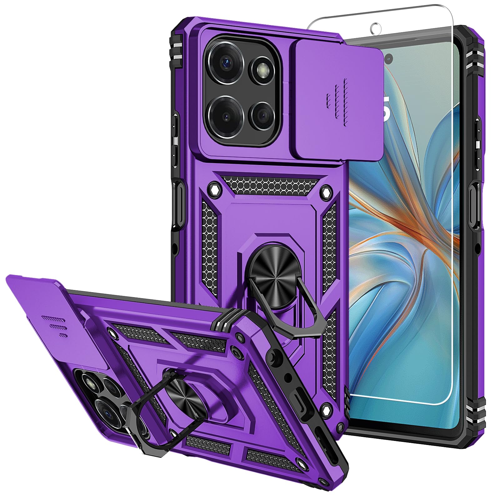 for Moto G Power 5G 2025 Case,with Screen Protectors and Camera Cover,[Military Grade] 16ft.Drop Tested Cover with Magnetic Kickstand Protective Case